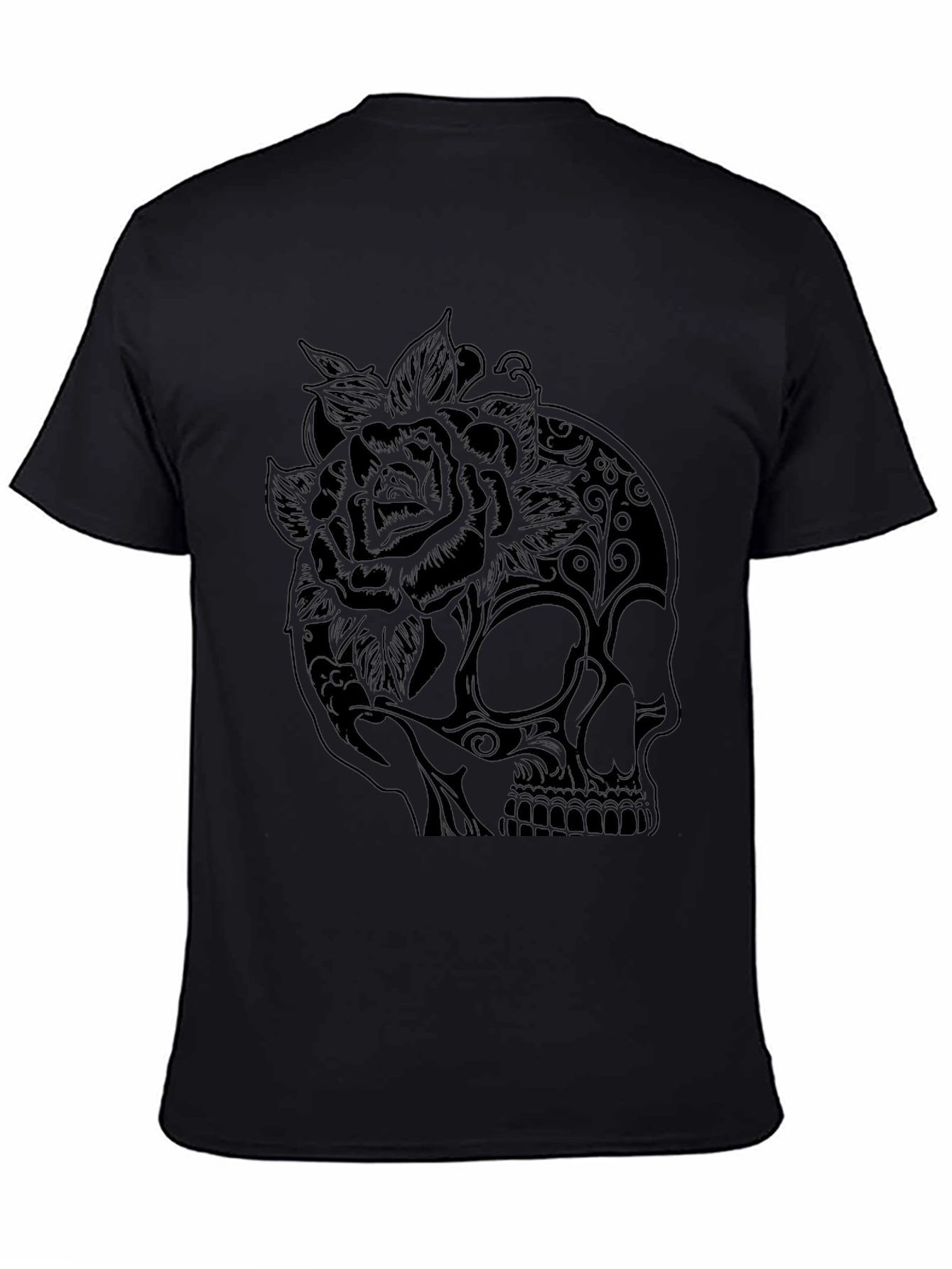 Skull and Rose Graphic Tee - Black