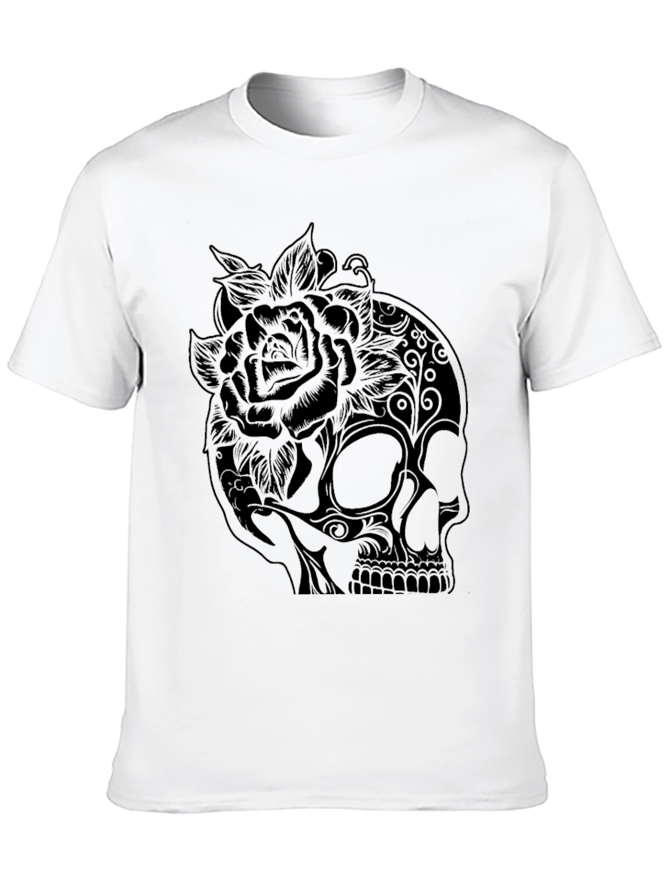 Skull and Rose Graphic Tee - Black