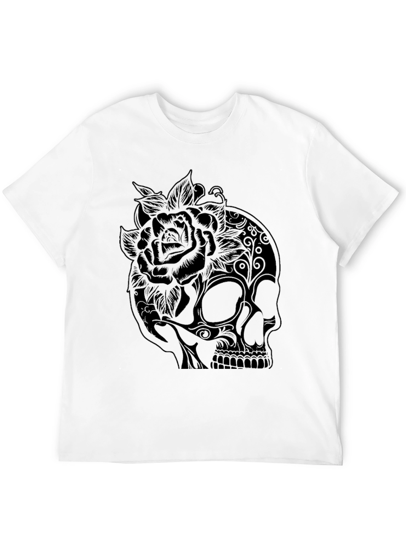 Skull and Rose Graphic Tee - Black