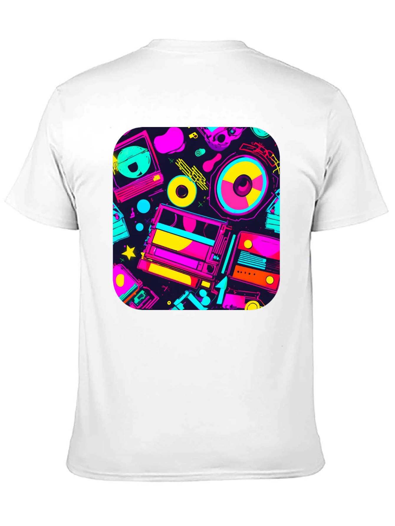 Retro 80s Music Print Black T-Shirt