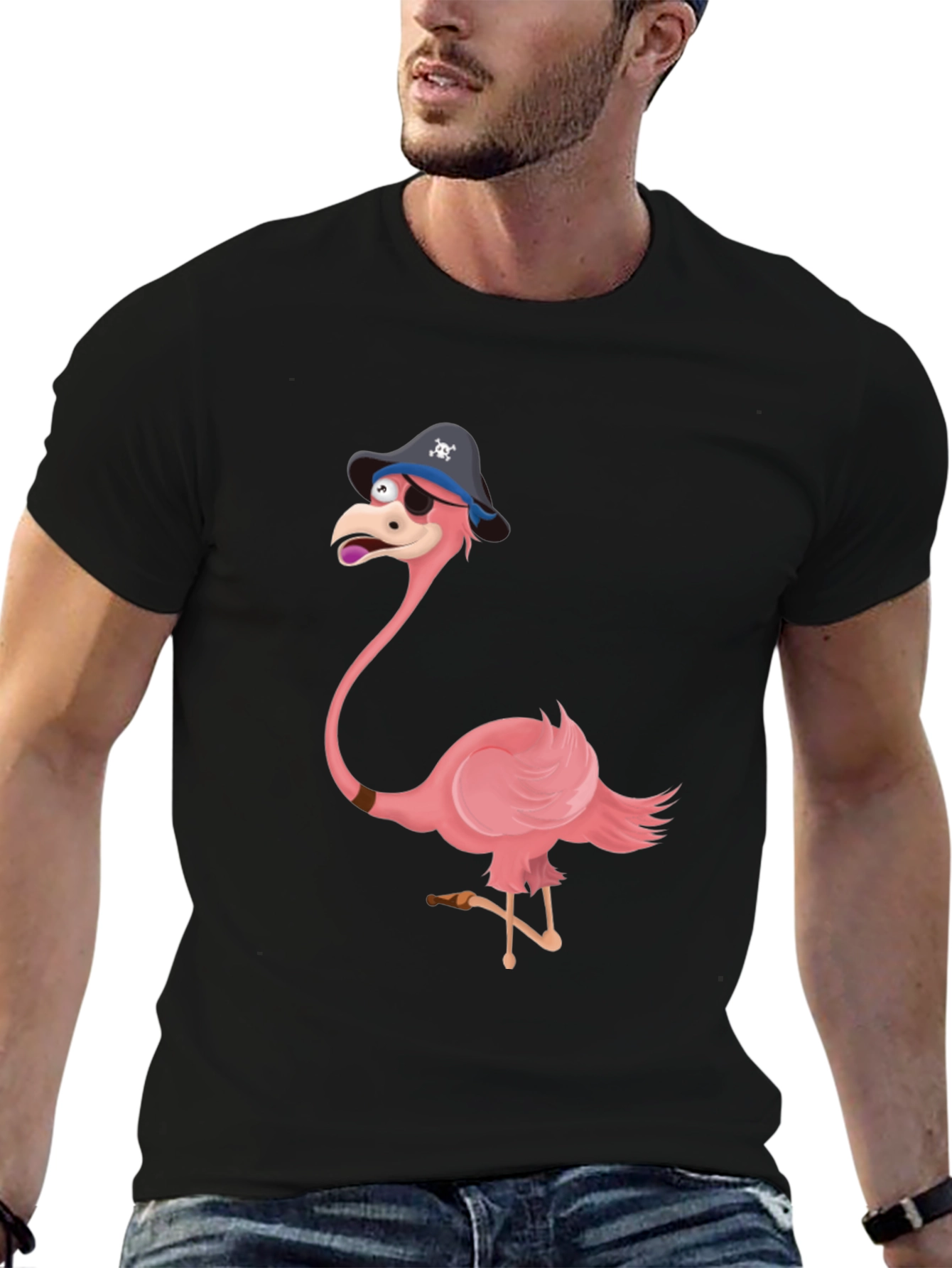 Funny Pirate Flamingo Graphic Tee - Unique Mens Shirt