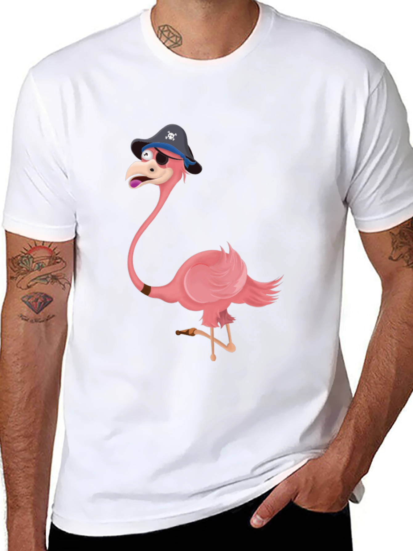 Funny Pirate Flamingo Graphic Tee - Unique Mens Shirt