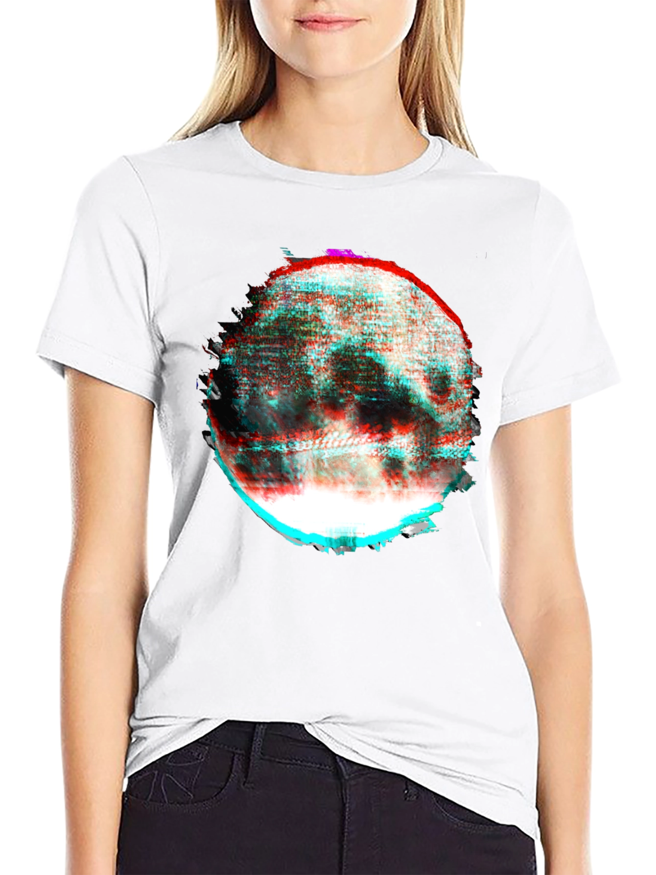 Abstract Glitch Moon Graphic T-Shirt