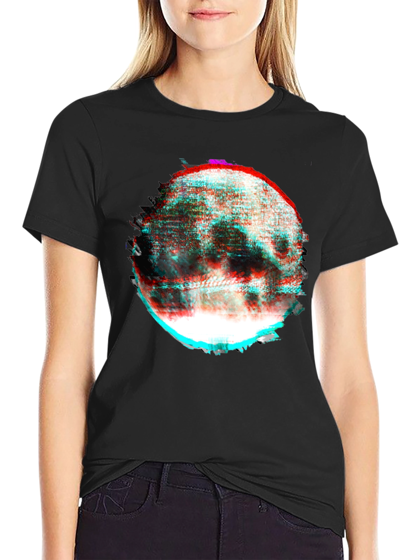 Abstract Glitch Moon Graphic T-Shirt