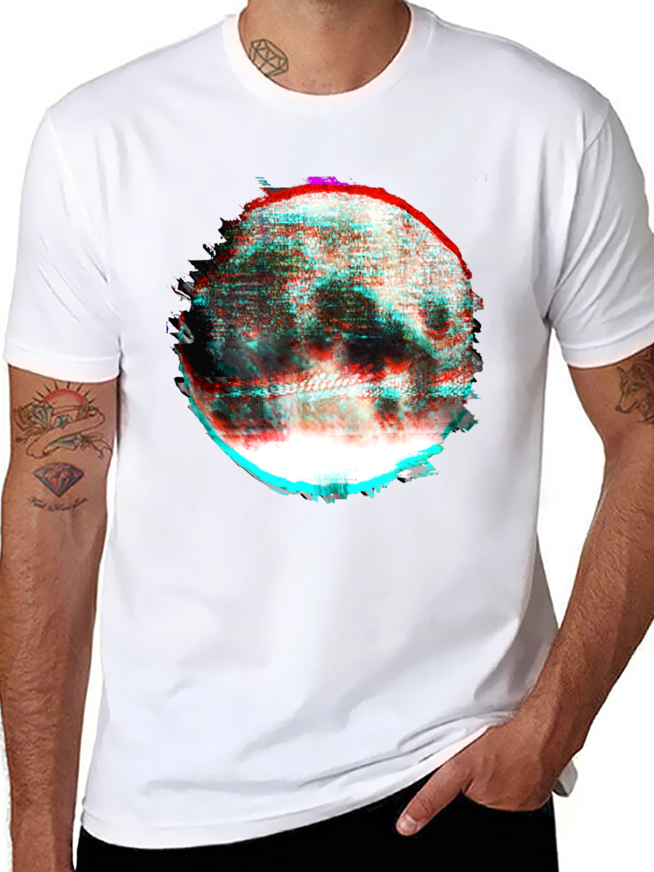 Abstract Glitch Moon Graphic T-Shirt