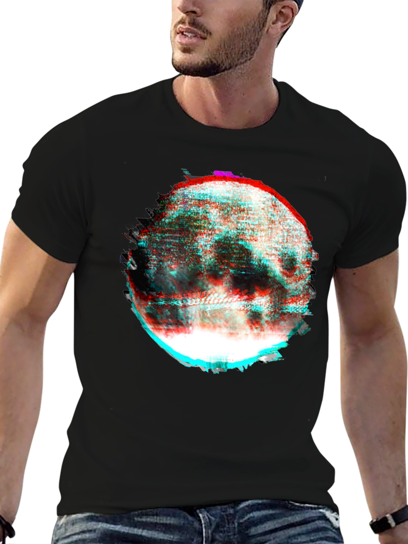 Abstract Glitch Moon Graphic T-Shirt