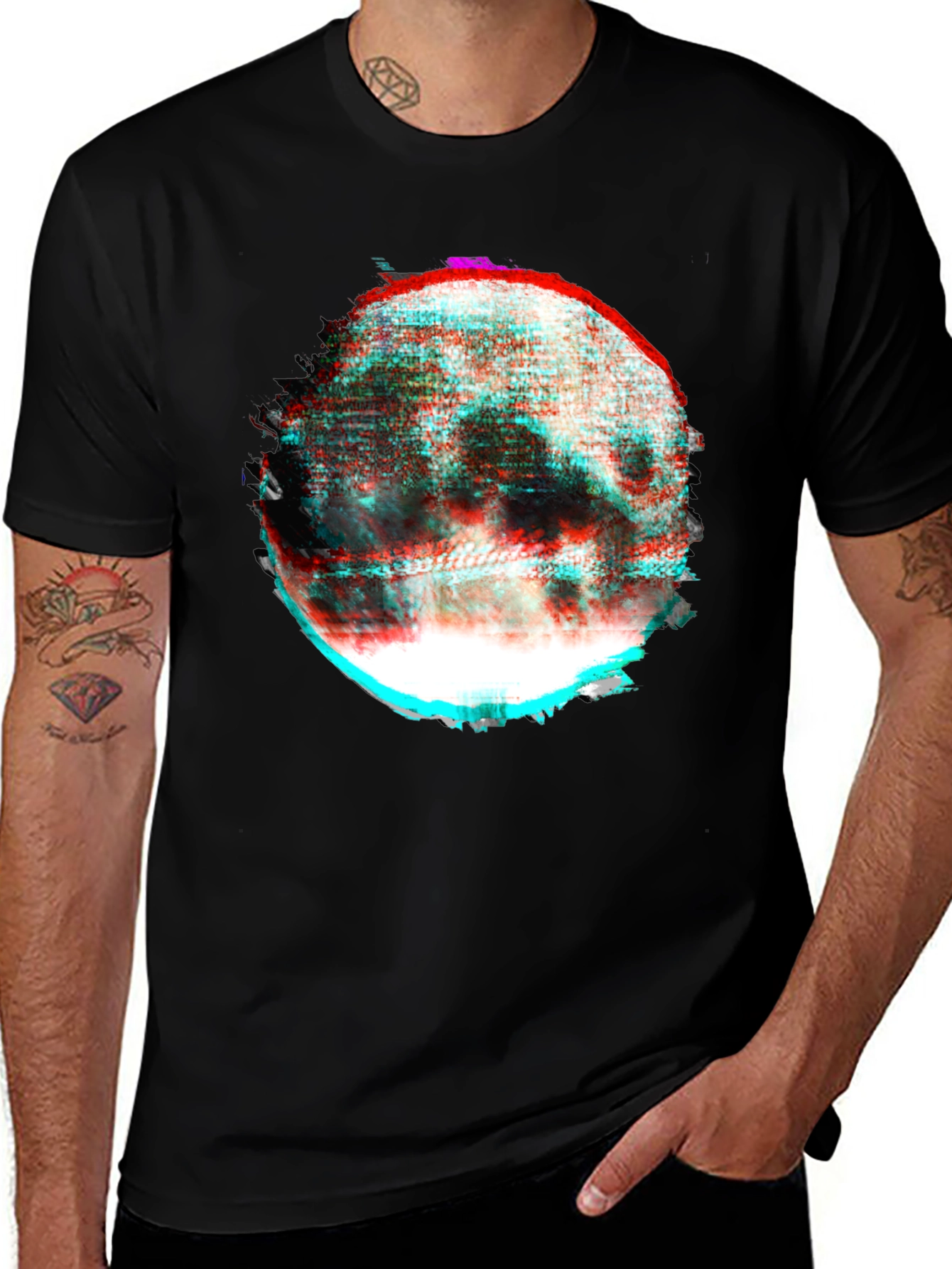 Abstract Glitch Moon Graphic T-Shirt