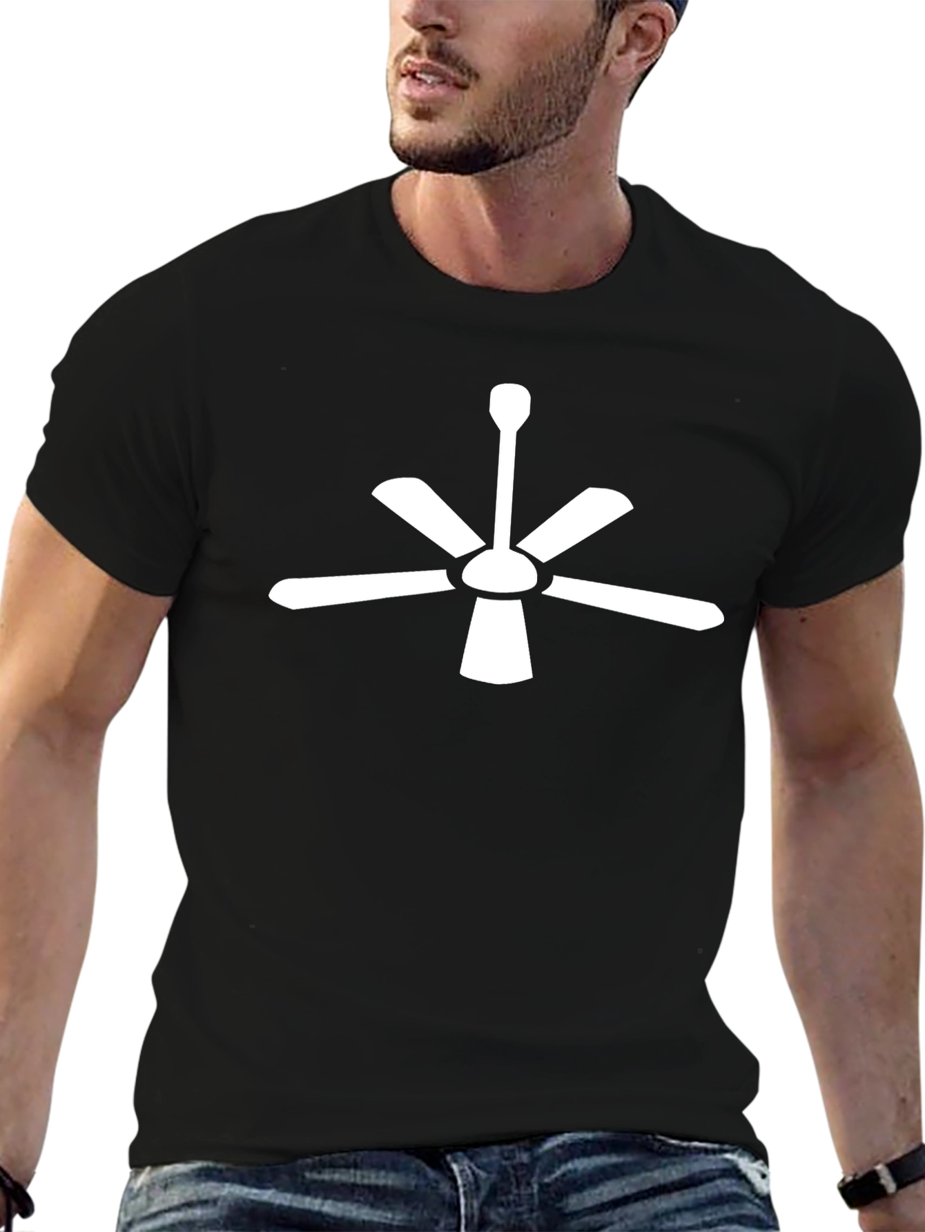 Ceiling Fan Graphic Tee - Black Cotton Blend T-Shirt