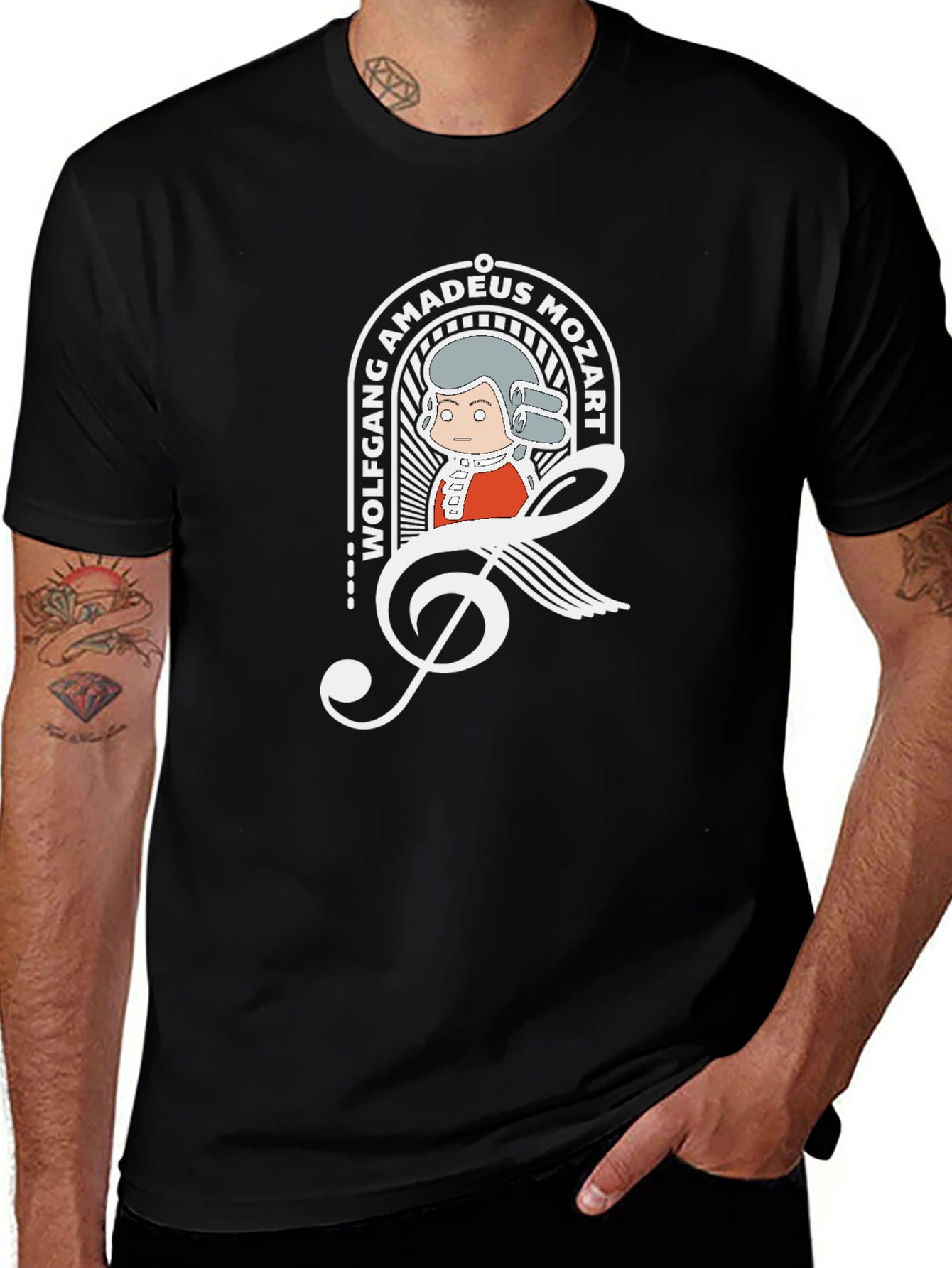Mozart Cartoon Graphic Tee - Black Cotton Blend