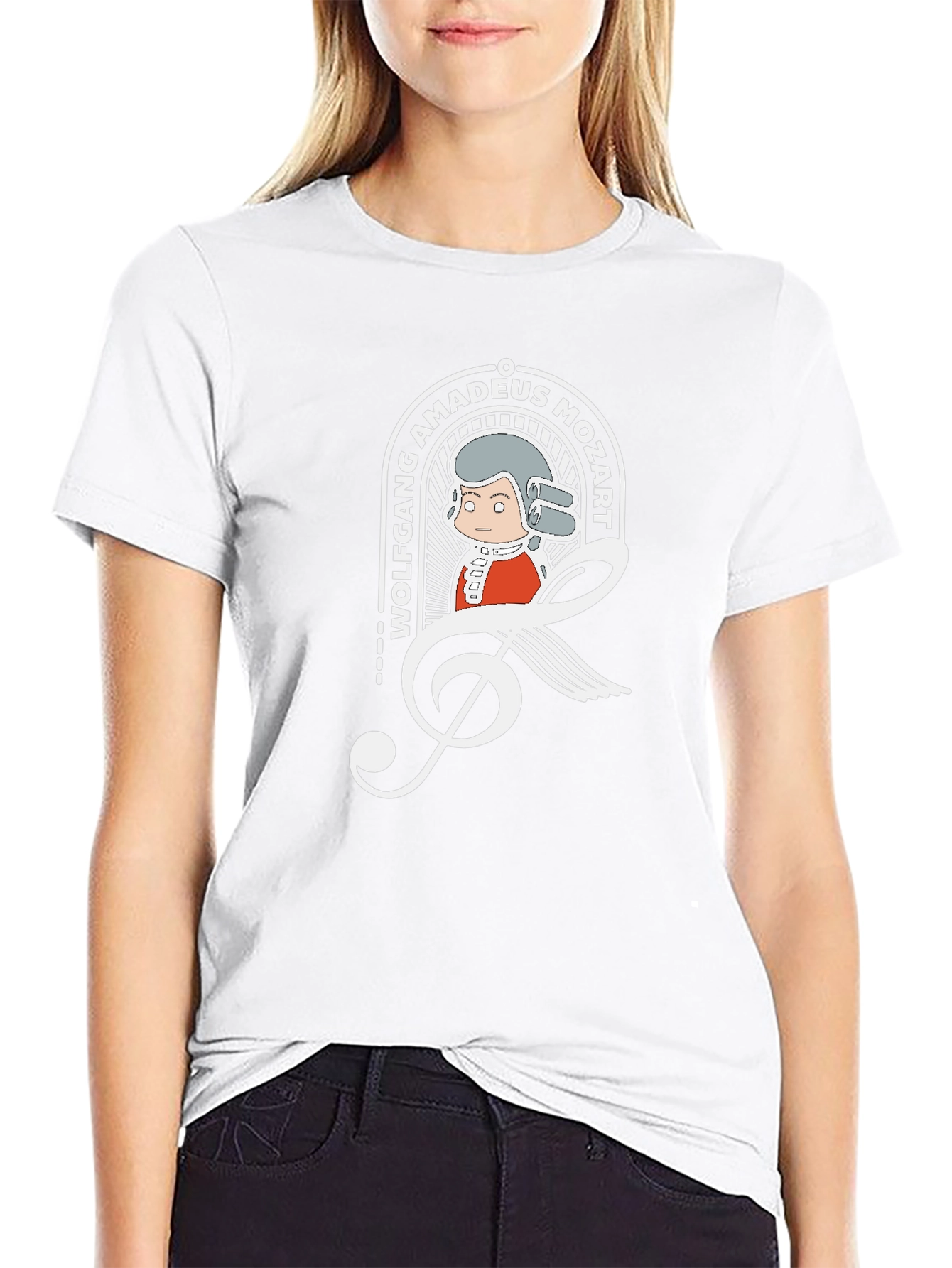 Mozart Cartoon Graphic Tee - Black Cotton Blend