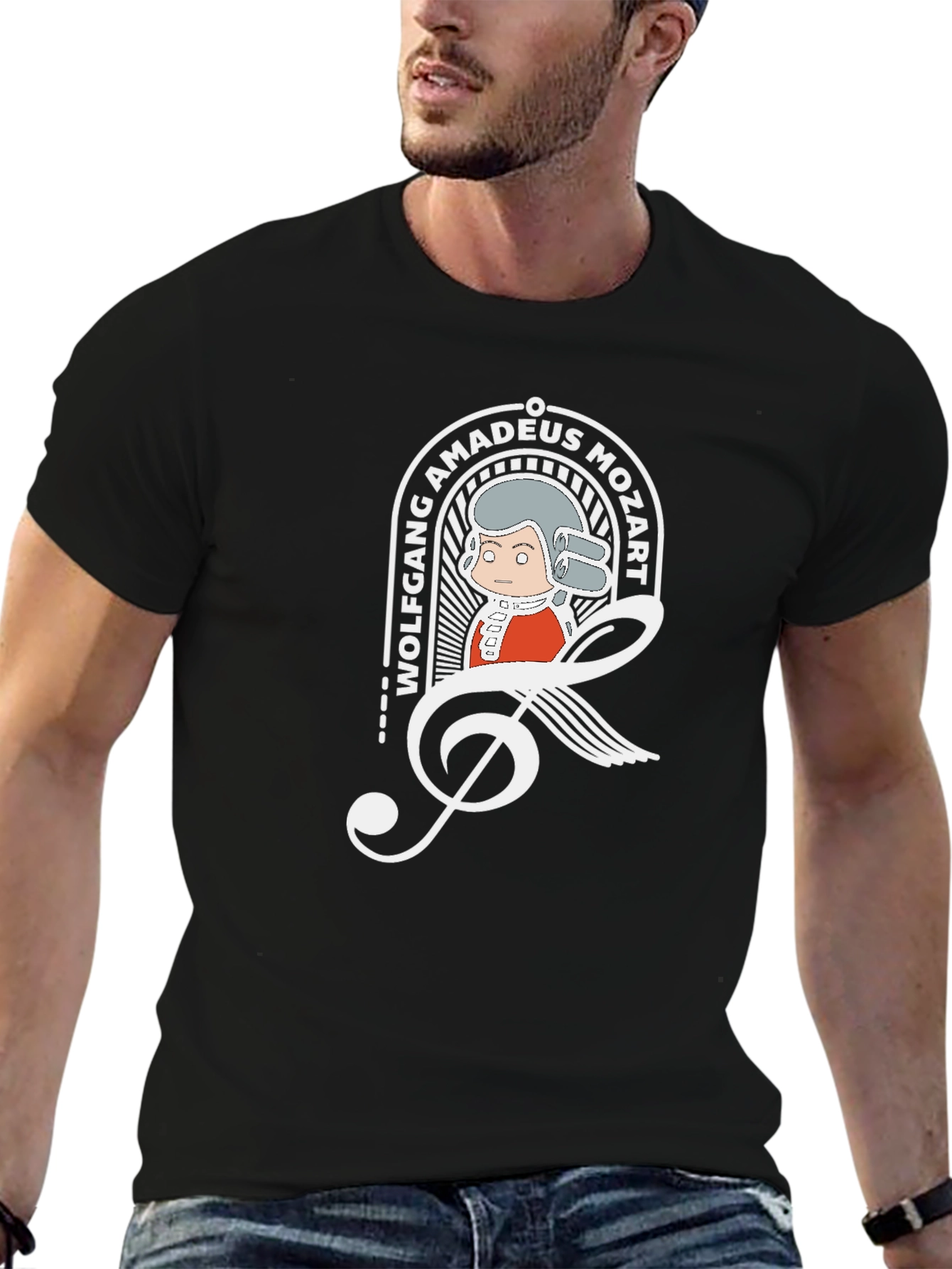 Mozart Cartoon Graphic Tee - Black Cotton Blend