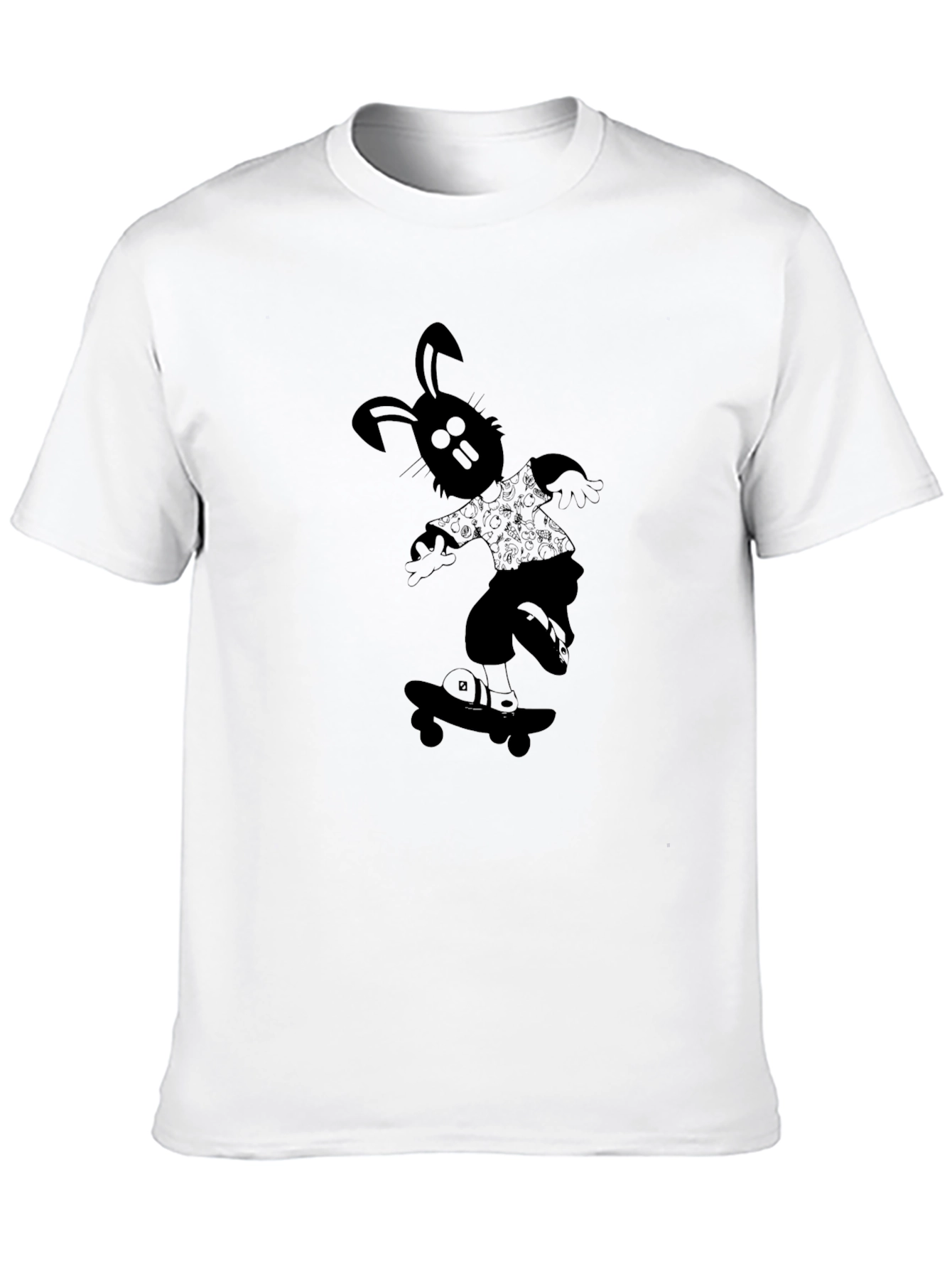 Skateboarding Rabbit Graphic Tee - Cool Black T-Shirt
