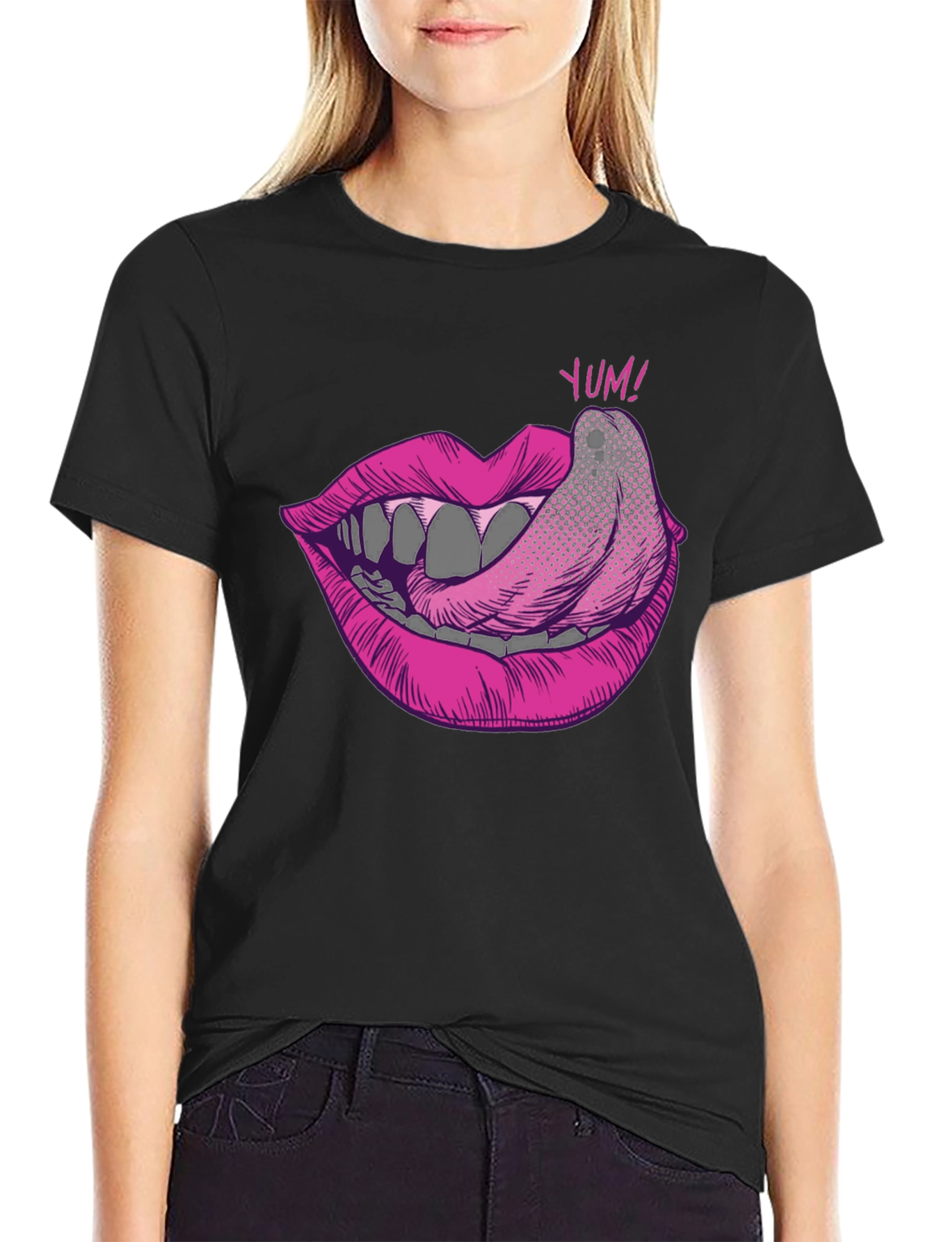 Yum Lips Graphic T-Shirt - Black Cotton Tee