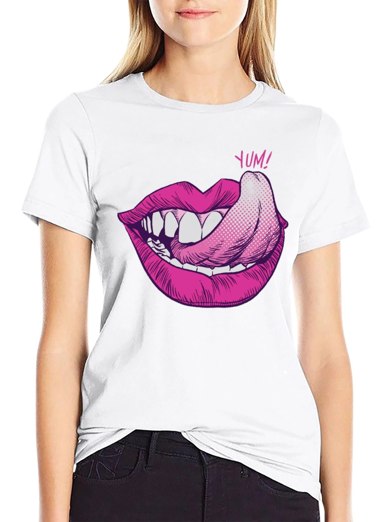 Yum Lips Graphic T-Shirt - Black Cotton Tee
