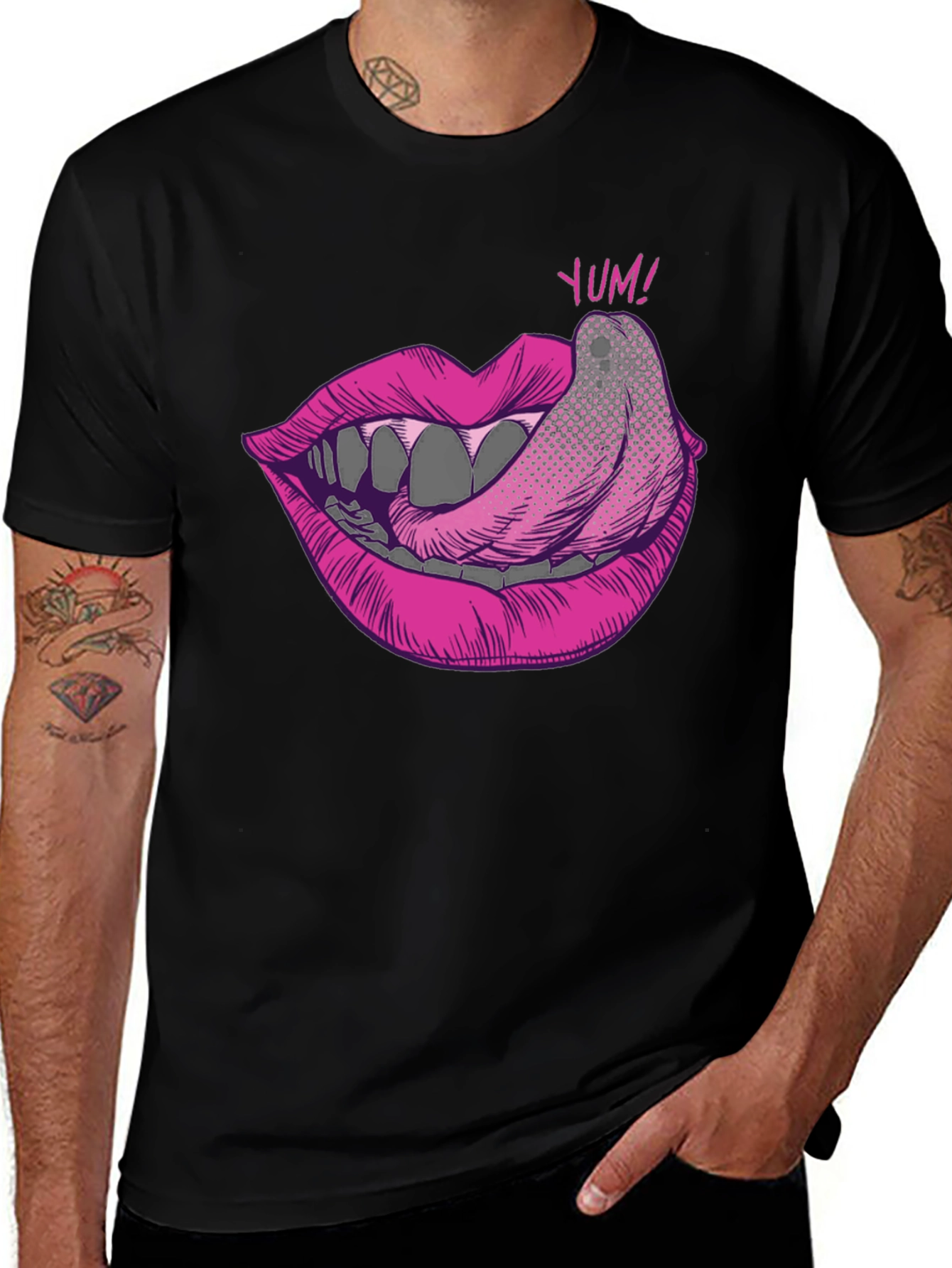 Yum Lips Graphic T-Shirt - Black Cotton Tee
