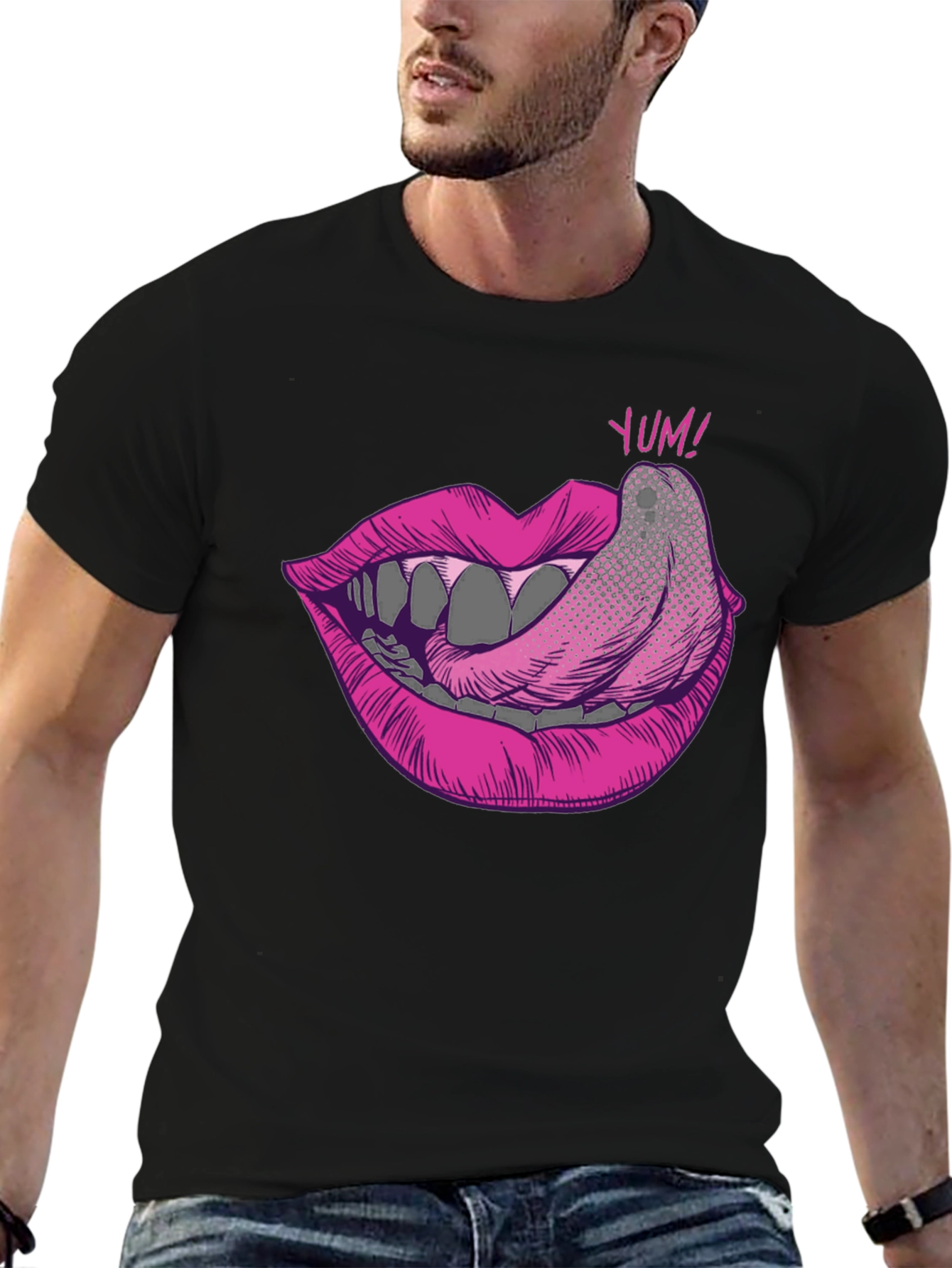 Yum Lips Graphic T-Shirt - Black Cotton Tee