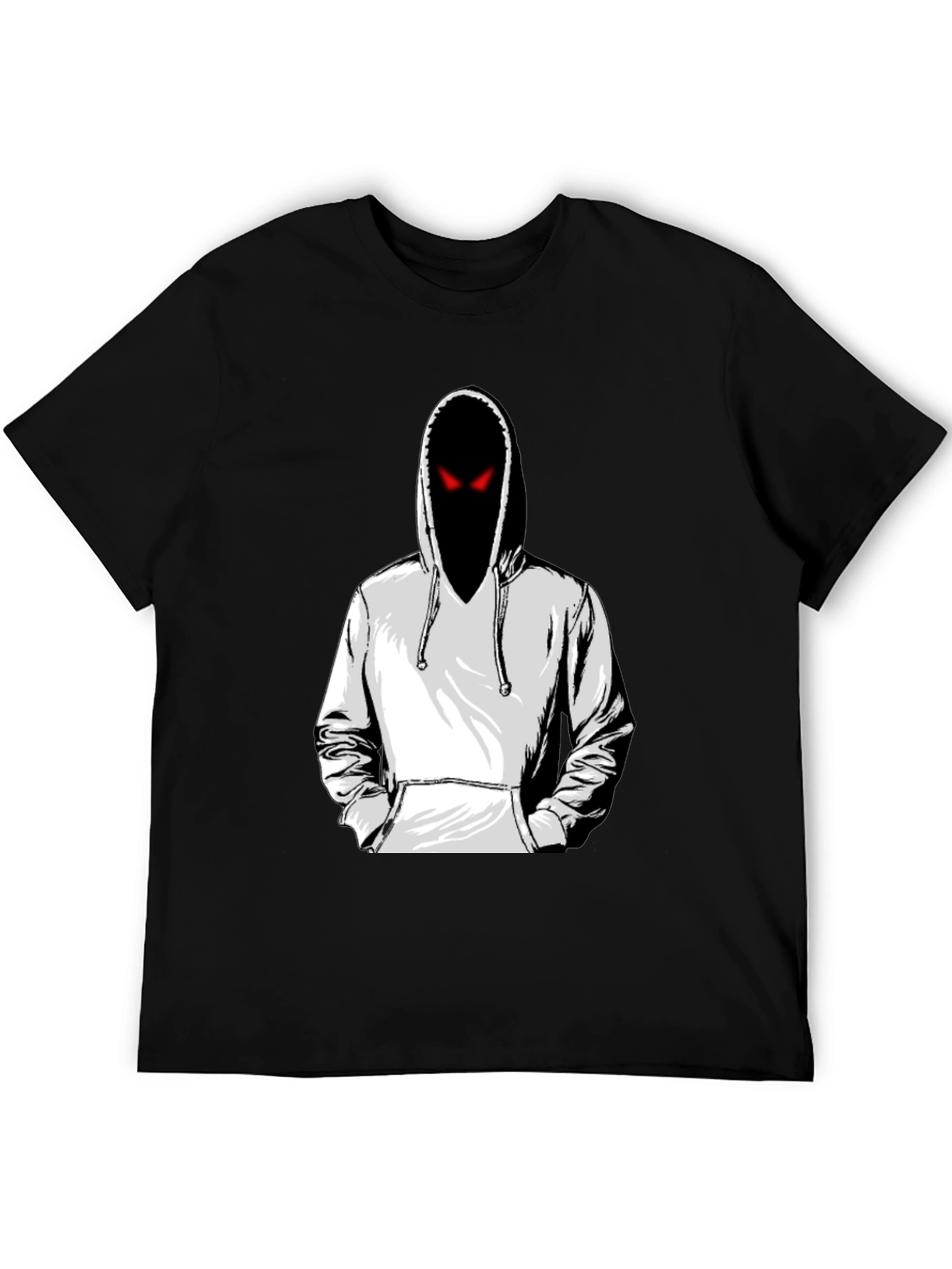 Mens Graphic Tee: Hooded Figure with Red Eyes
