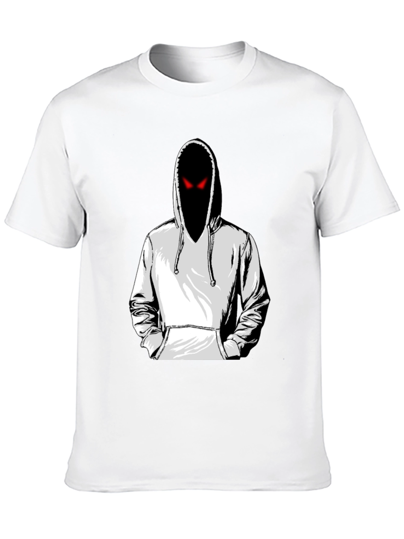 Mens Graphic Tee: Hooded Figure with Red Eyes
