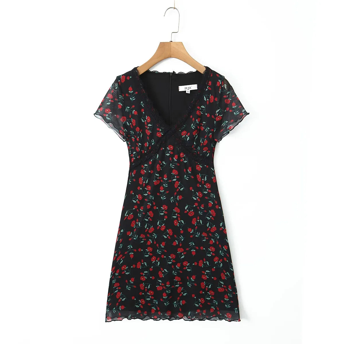 Women's V-neck lace short-sleeved dress