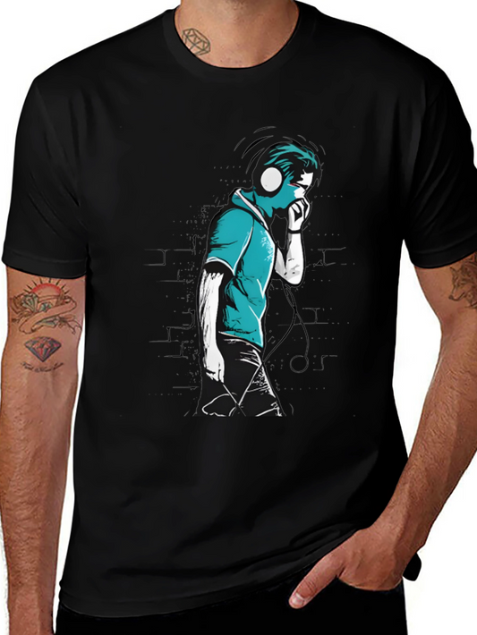 Stylish Graphic T-Shirt - Headphones Music Lover