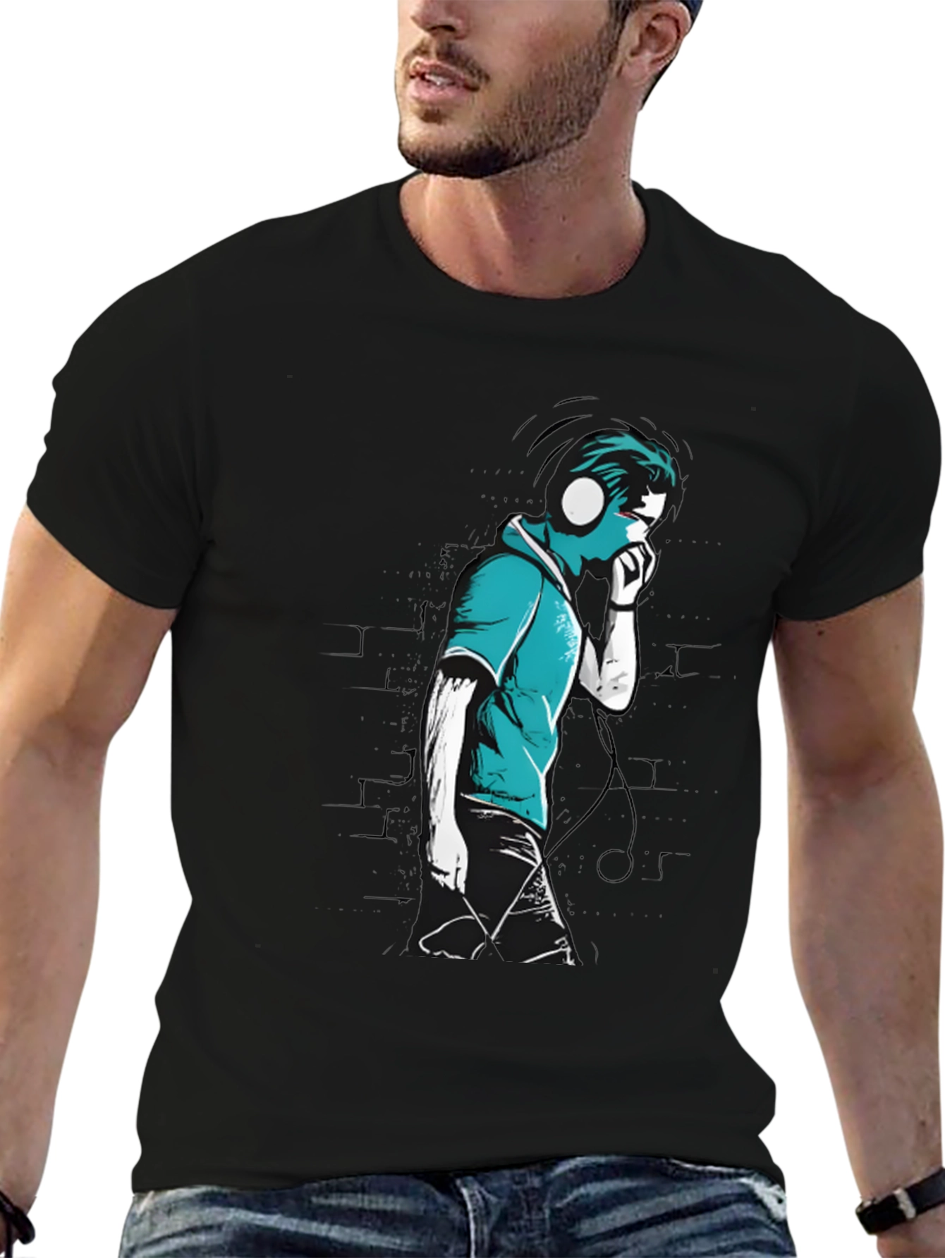Stylish Graphic T-Shirt - Headphones Music Lover