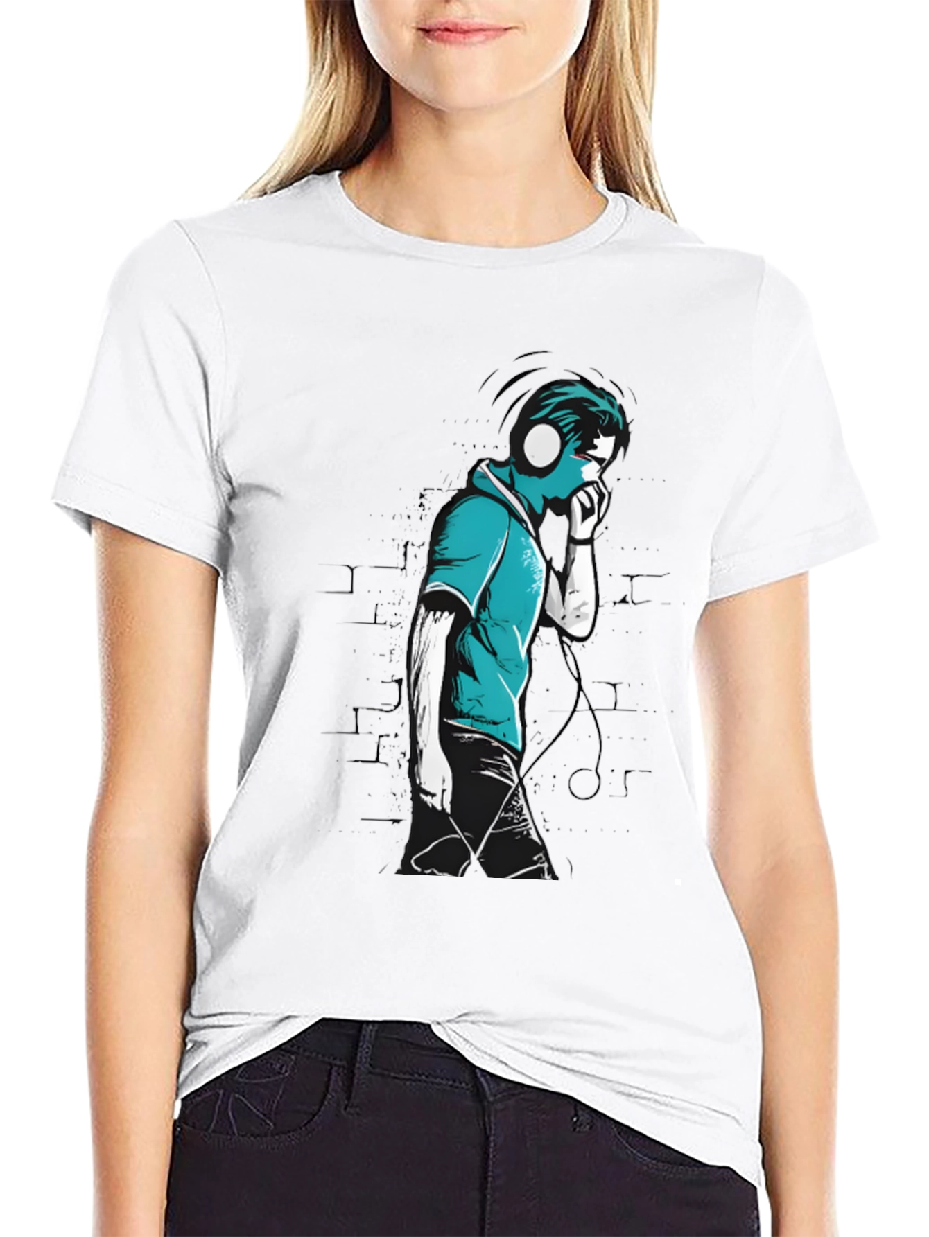 Stylish Graphic T-Shirt - Headphones Music Lover