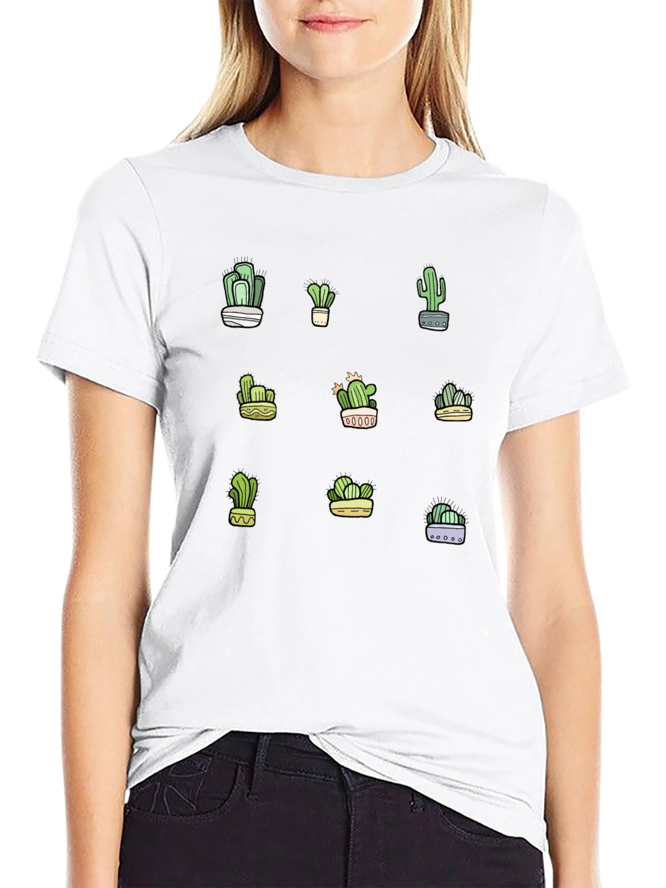 Cactus Print Black T-Shirt