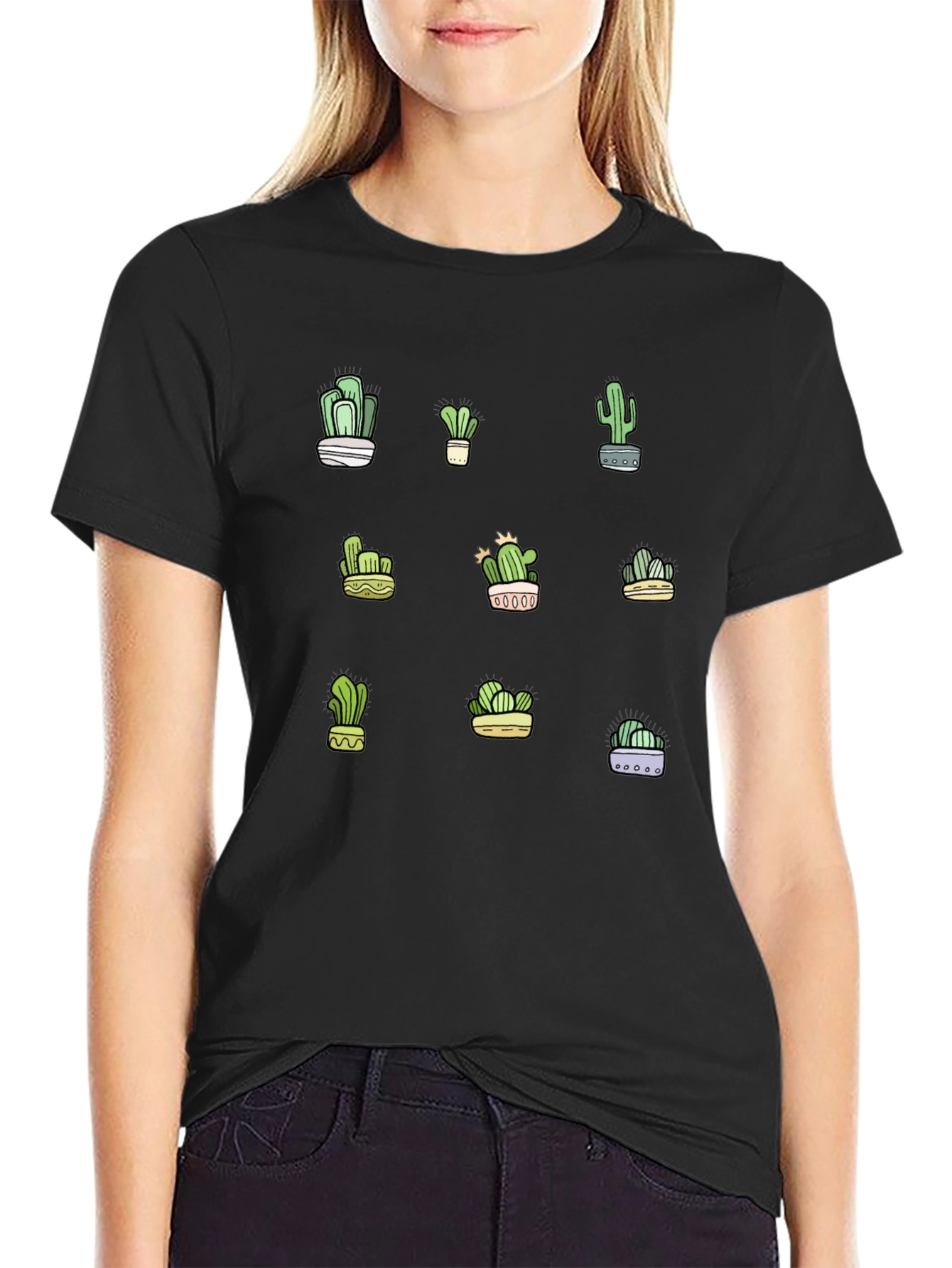 Cactus Print Black T-Shirt