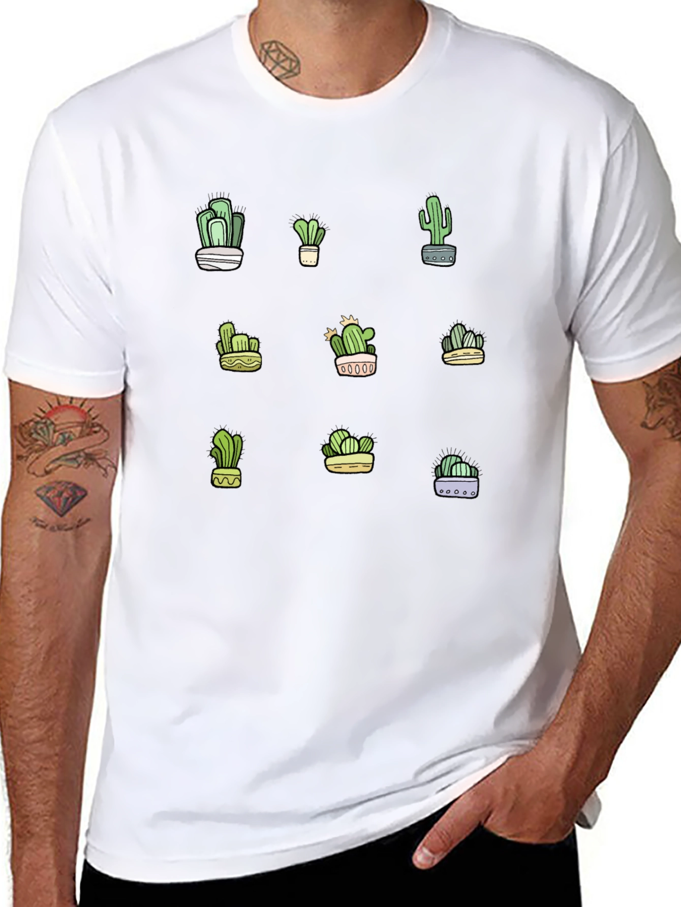 Cactus Print Black T-Shirt