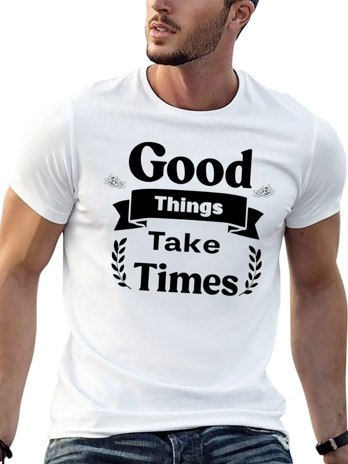 Good Things Take Times Black Graphic T-Shirt