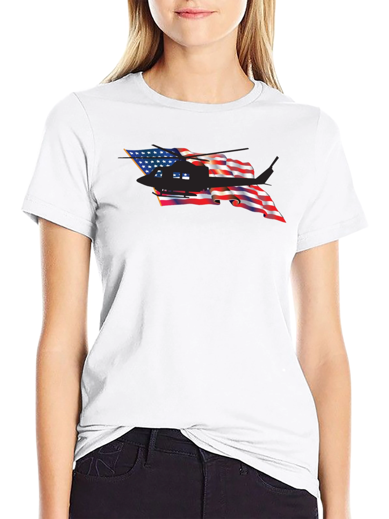American Flag Helicopter Graphic Tee - Patriotic T-Shirt