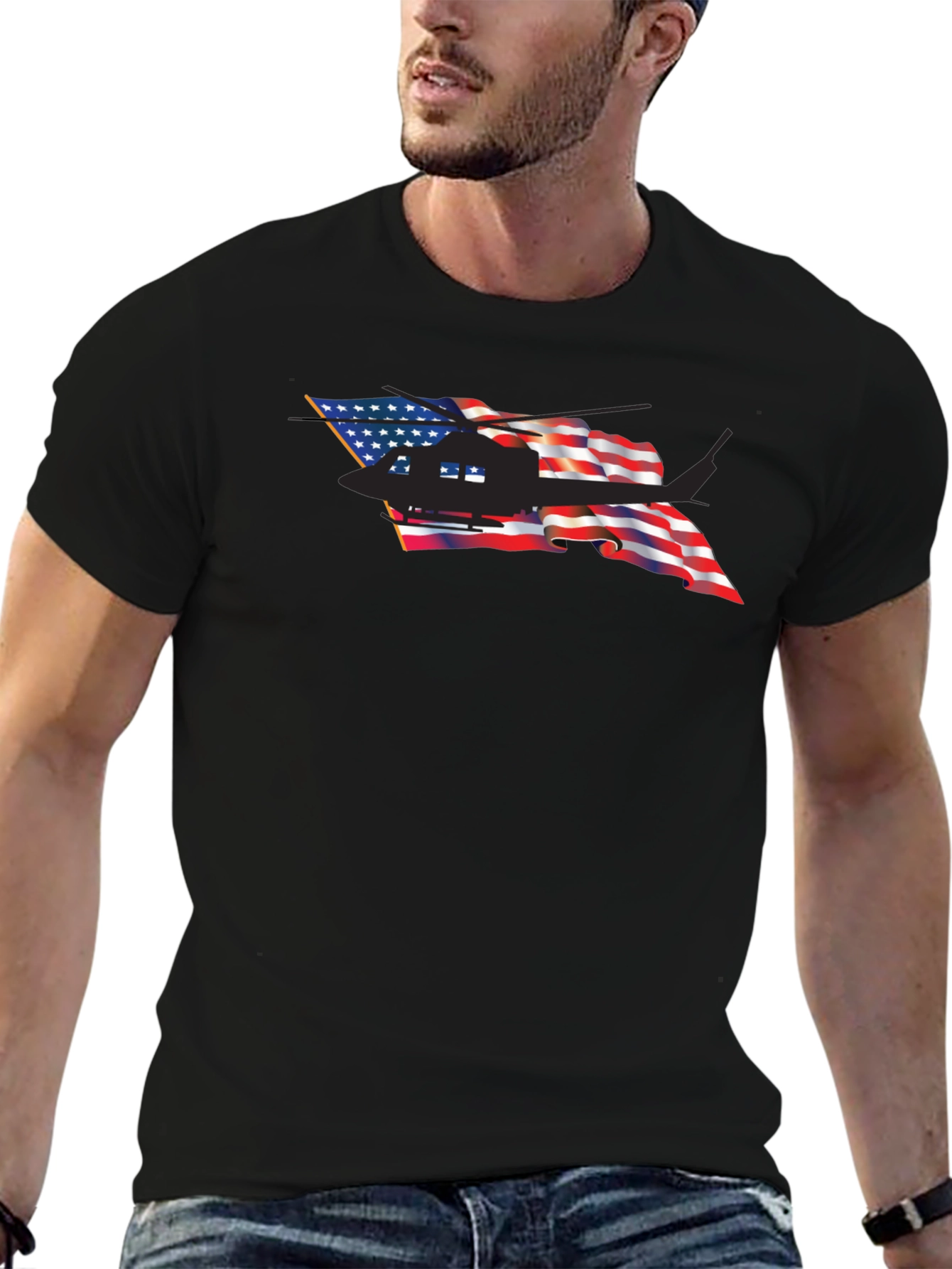 American Flag Helicopter Graphic Tee - Patriotic T-Shirt