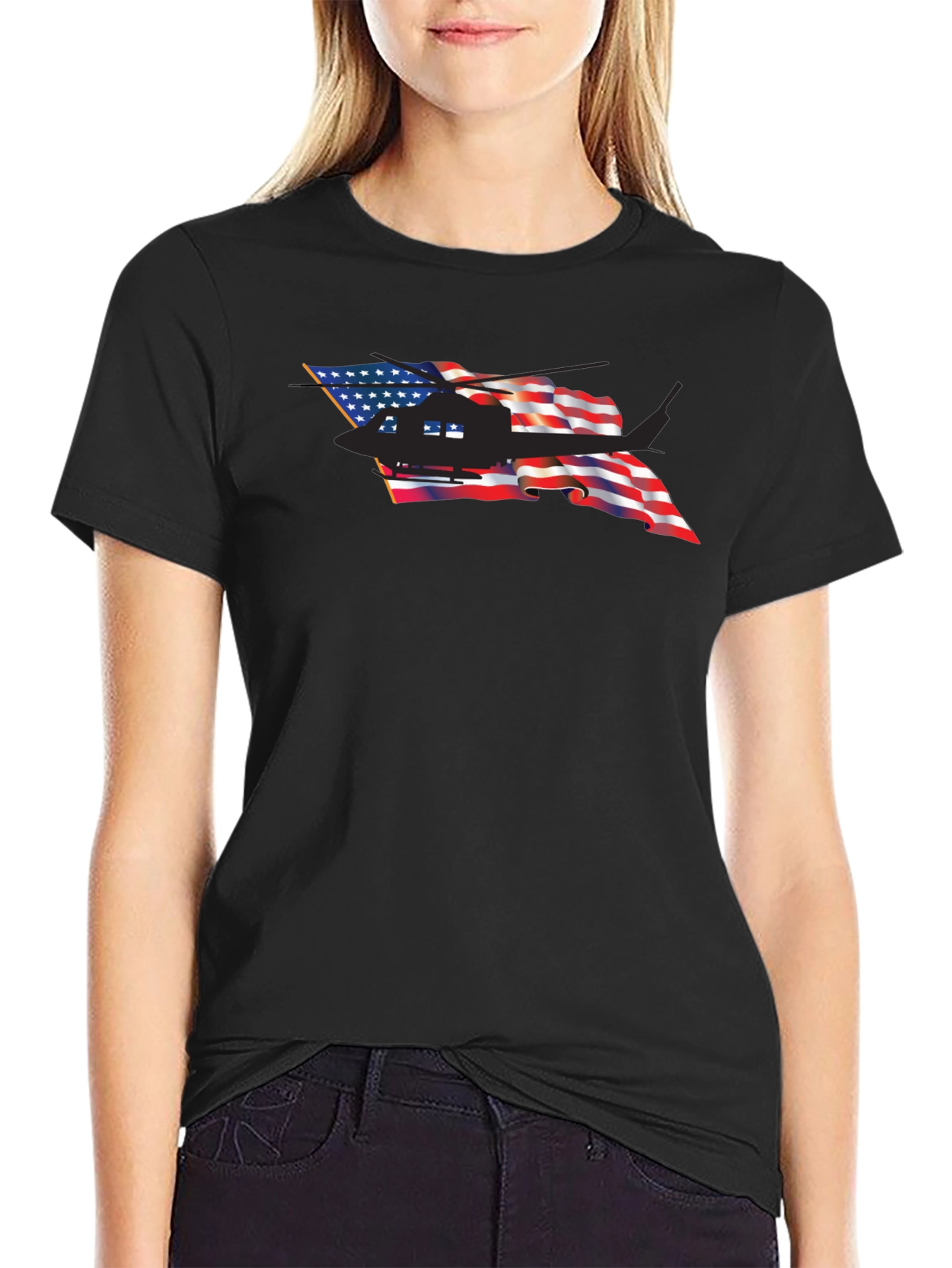 American Flag Helicopter Graphic Tee - Patriotic T-Shirt
