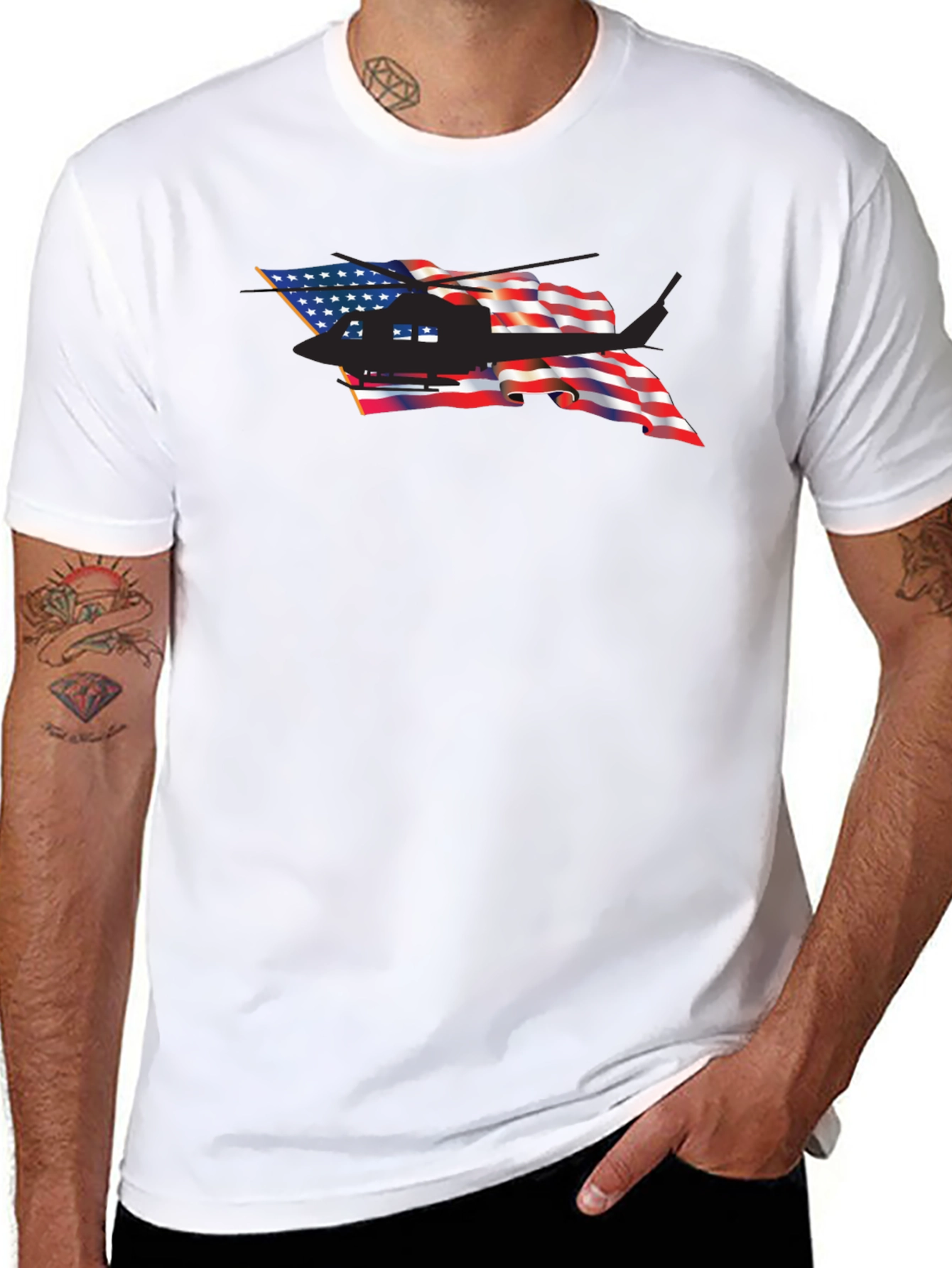 American Flag Helicopter Graphic Tee - Patriotic T-Shirt