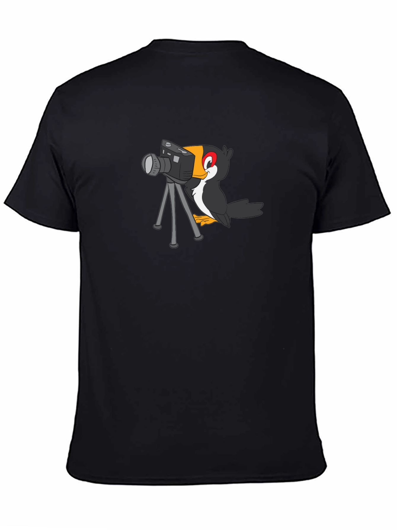 Cartoon Bird Photographer Black T-Shirt