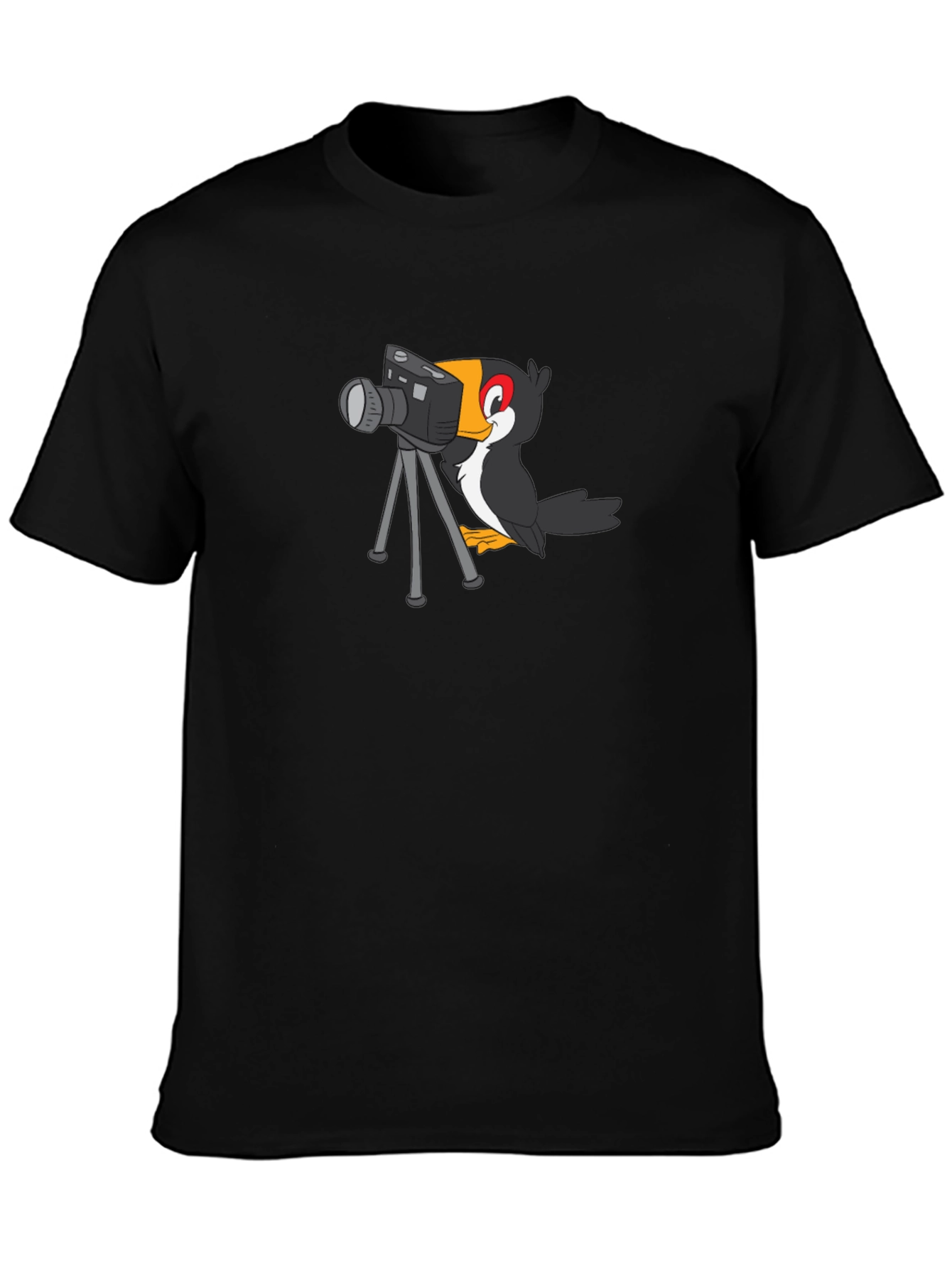 Cartoon Bird Photographer Black T-Shirt