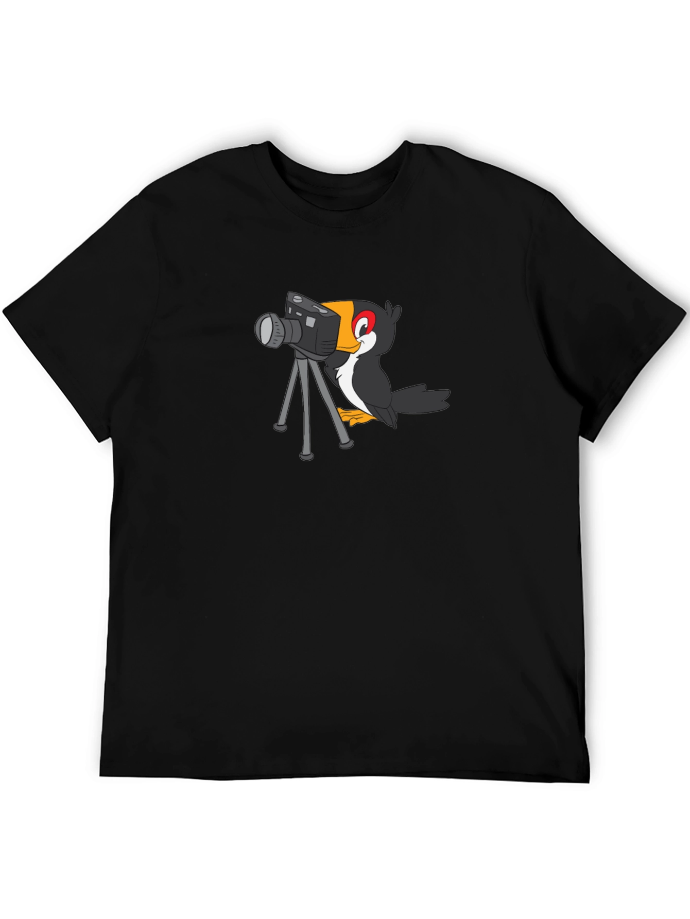 Cartoon Bird Photographer Black T-Shirt