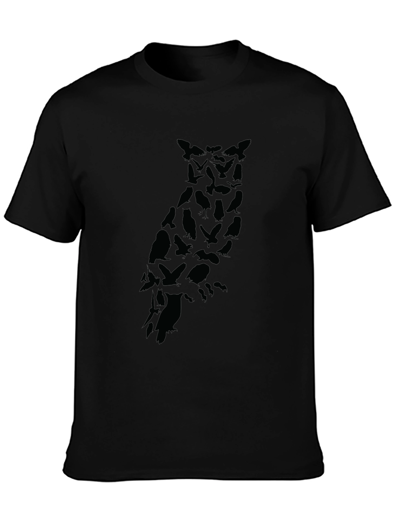 Mens Owl Silhouette Graphic Black T-Shirt
