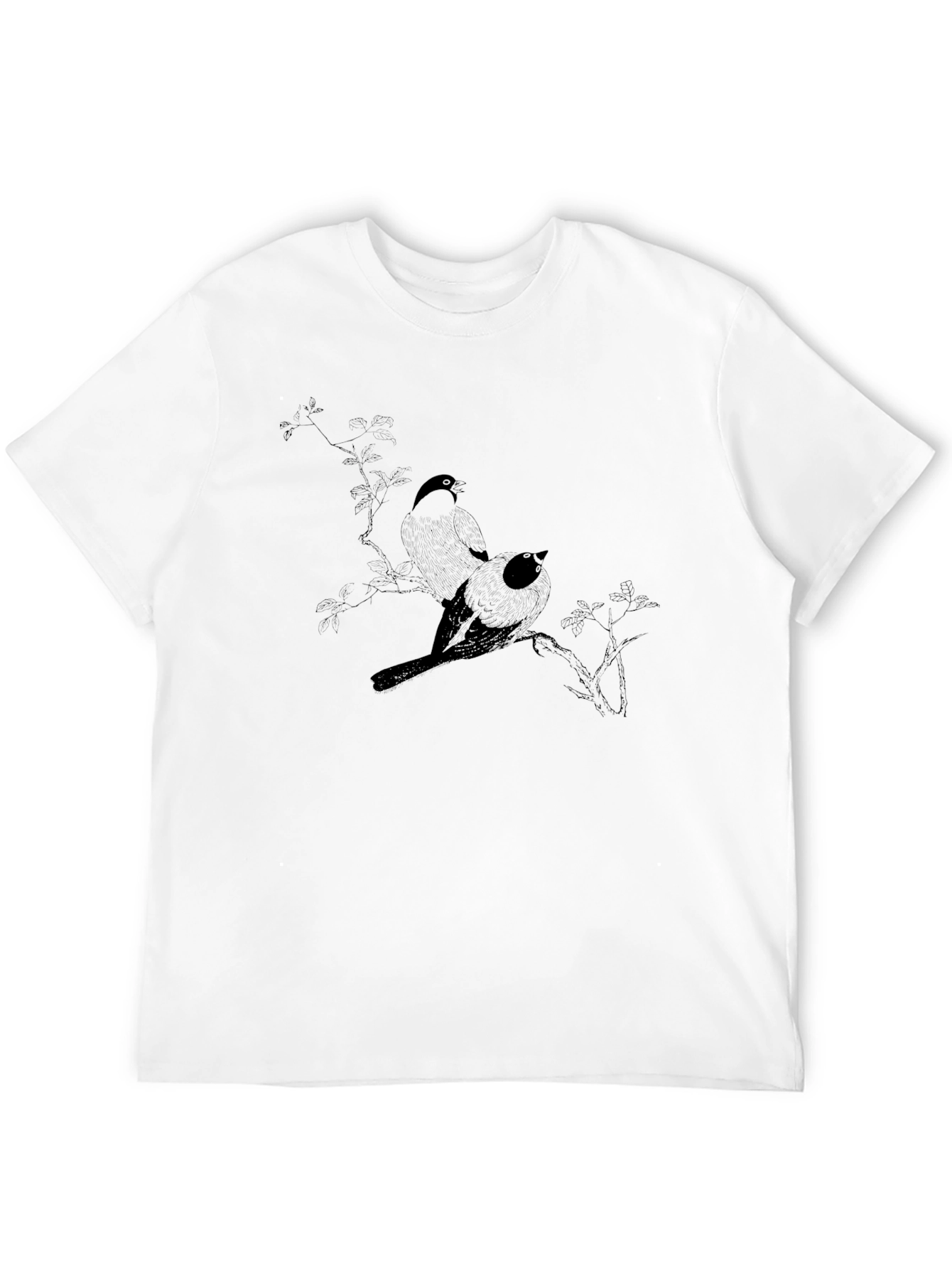 Black T-Shirt with Bird Branch Graphic