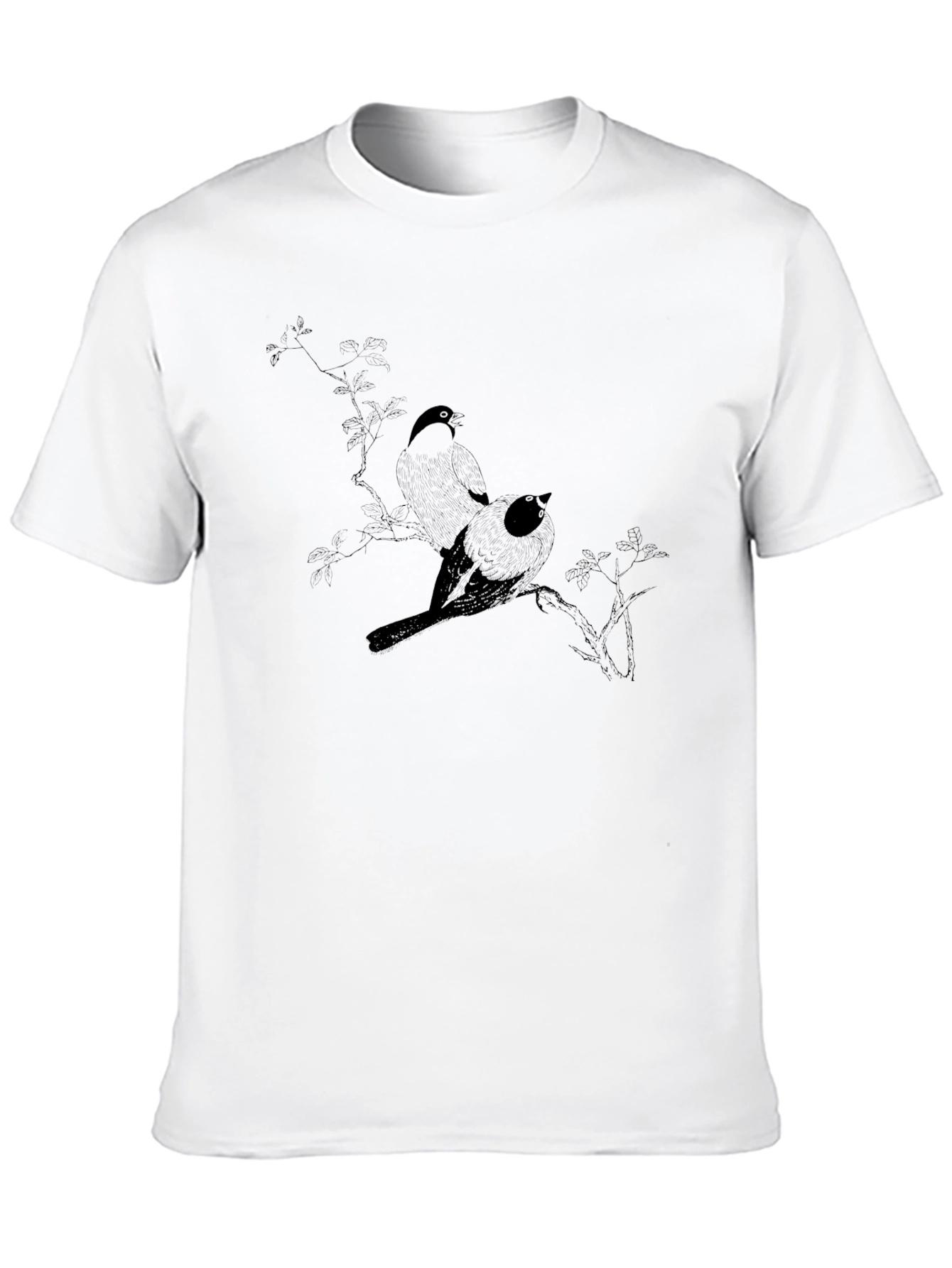 Black T-Shirt with Bird Branch Graphic