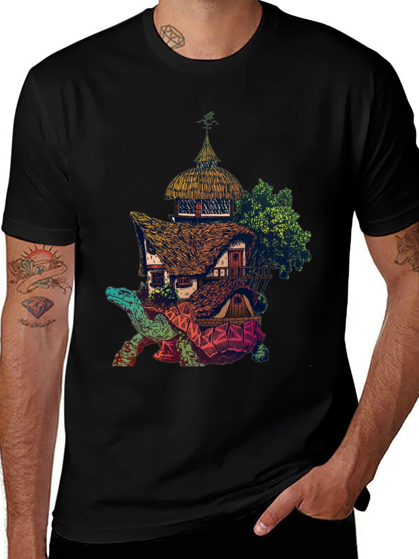 Fantasy Turtle House Graphic Tee - Unique Design