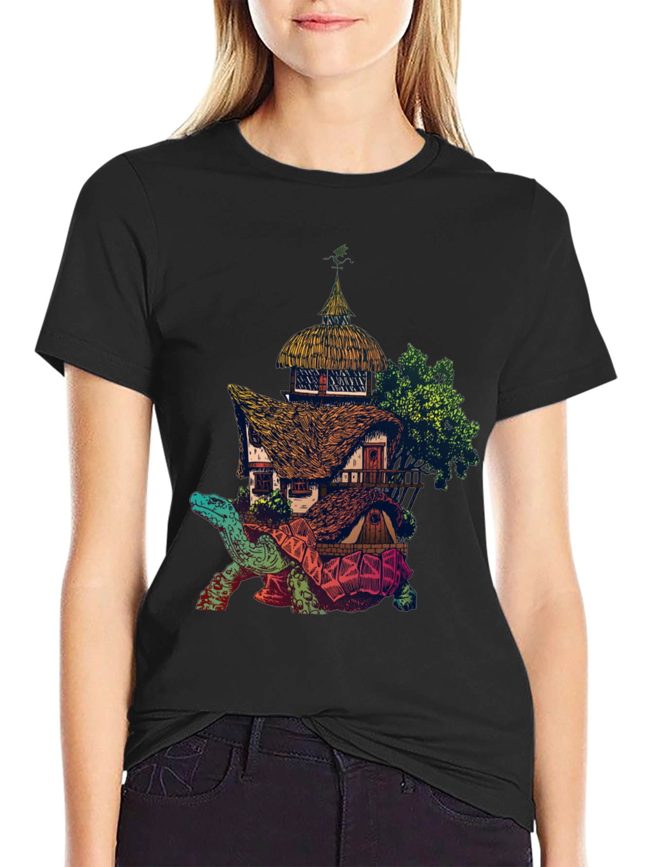 Fantasy Turtle House Graphic Tee - Unique Design