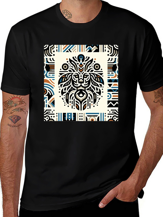Tribal Lion Graphic Tee - Stylish Mens Black T-Shirt