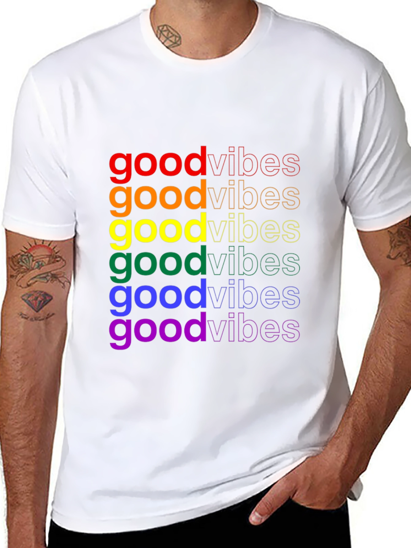 Rainbow Good Vibes Black Graphic Tee