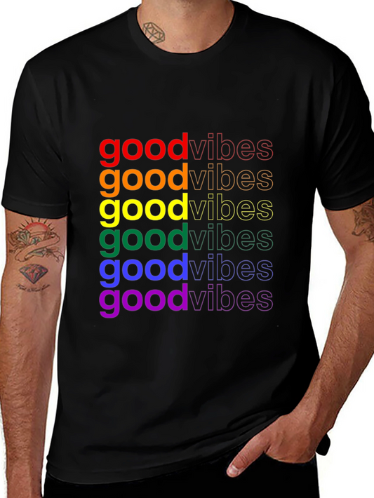 Rainbow Good Vibes Black Graphic Tee