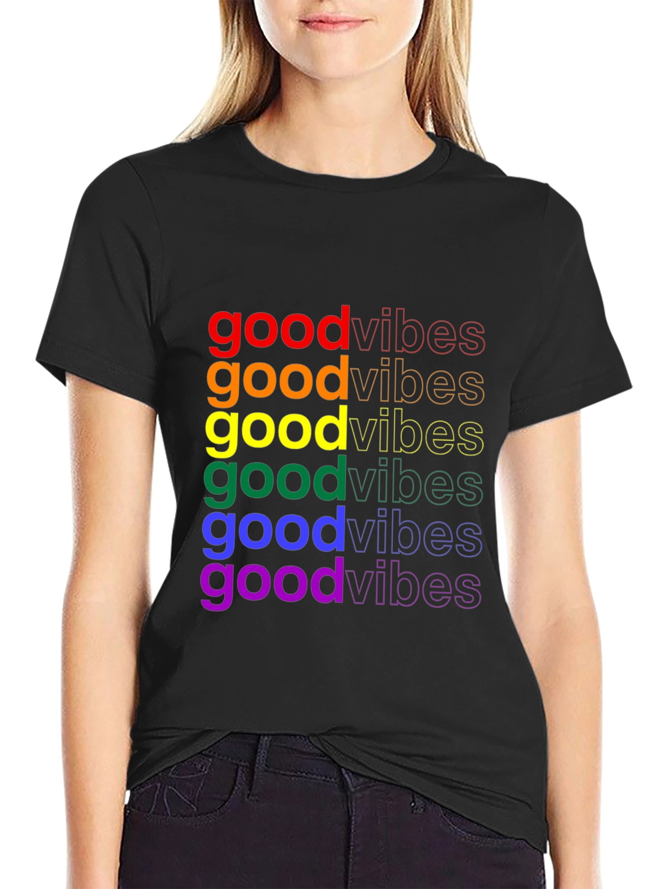 Rainbow Good Vibes Black Graphic Tee
