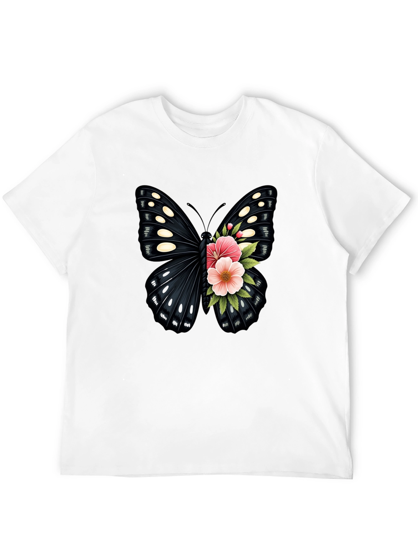 Butterfly Floral Print Black T-Shirt