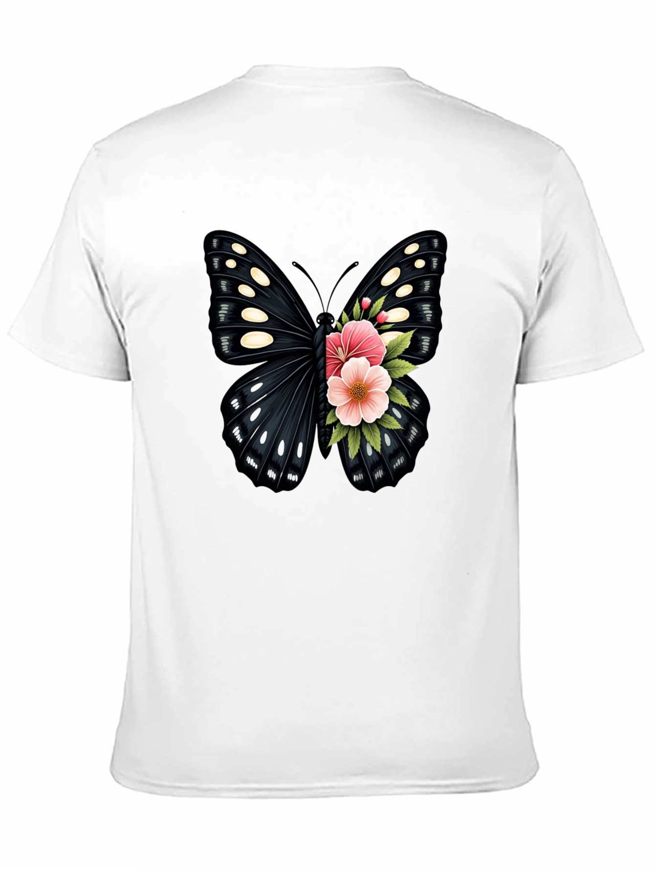 Butterfly Floral Print Black T-Shirt