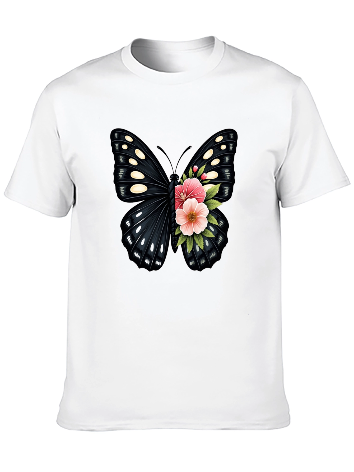 Butterfly Floral Print Black T-Shirt