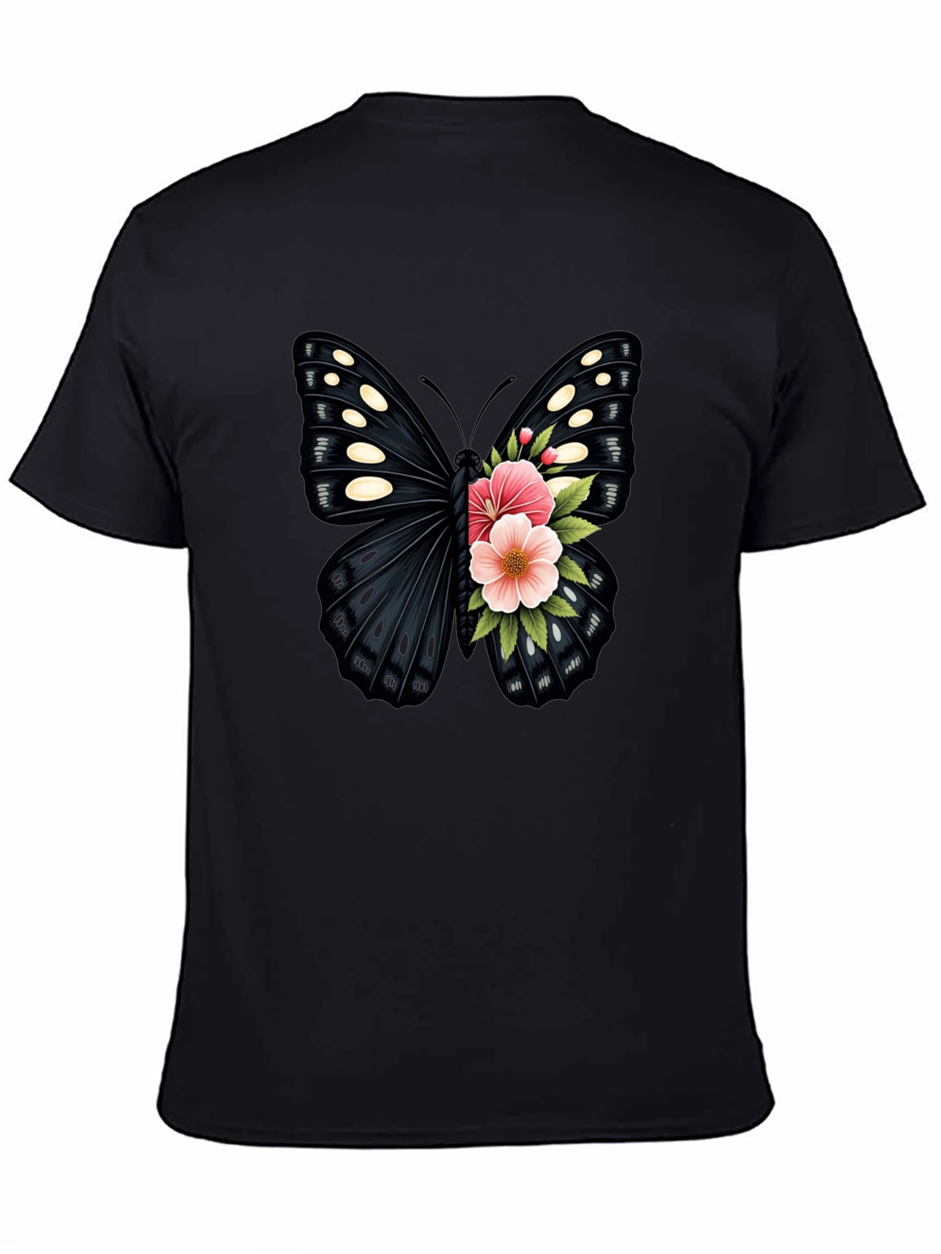 Butterfly Floral Print Black T-Shirt